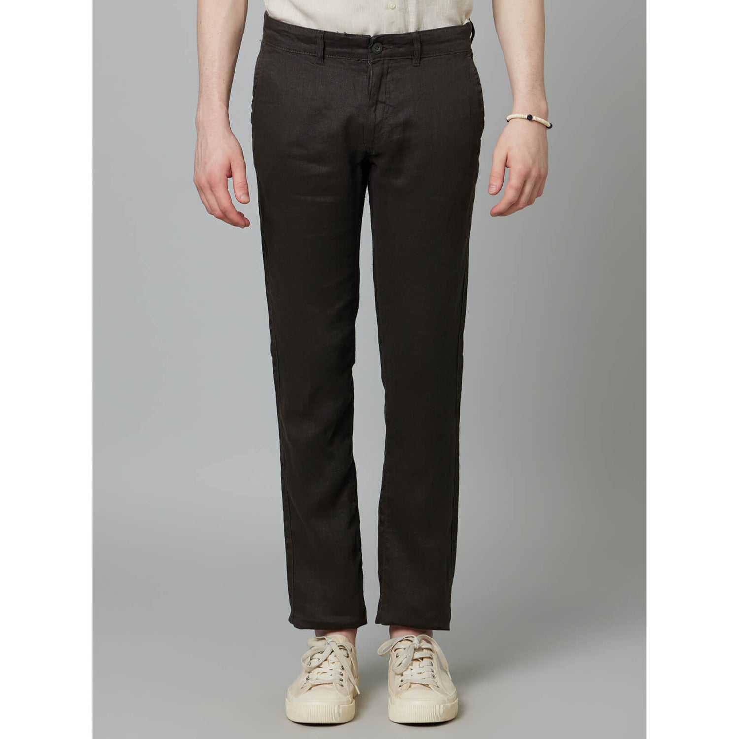 Charcoal Grey Cotton Slim Fit Trousers DOFLEXIN Celio