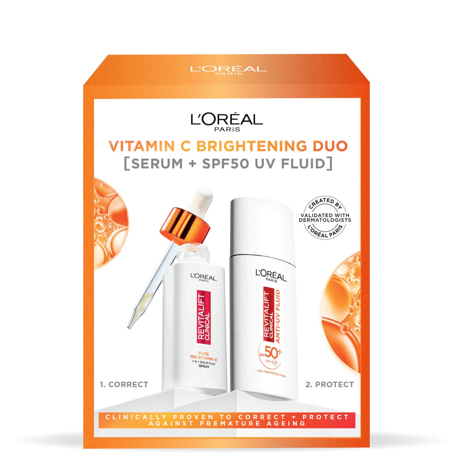 Dúo facial de sérum con vitamina C pura Revitalift y crema fluida invisible con FPS 50+ de L'Oréal Paris
