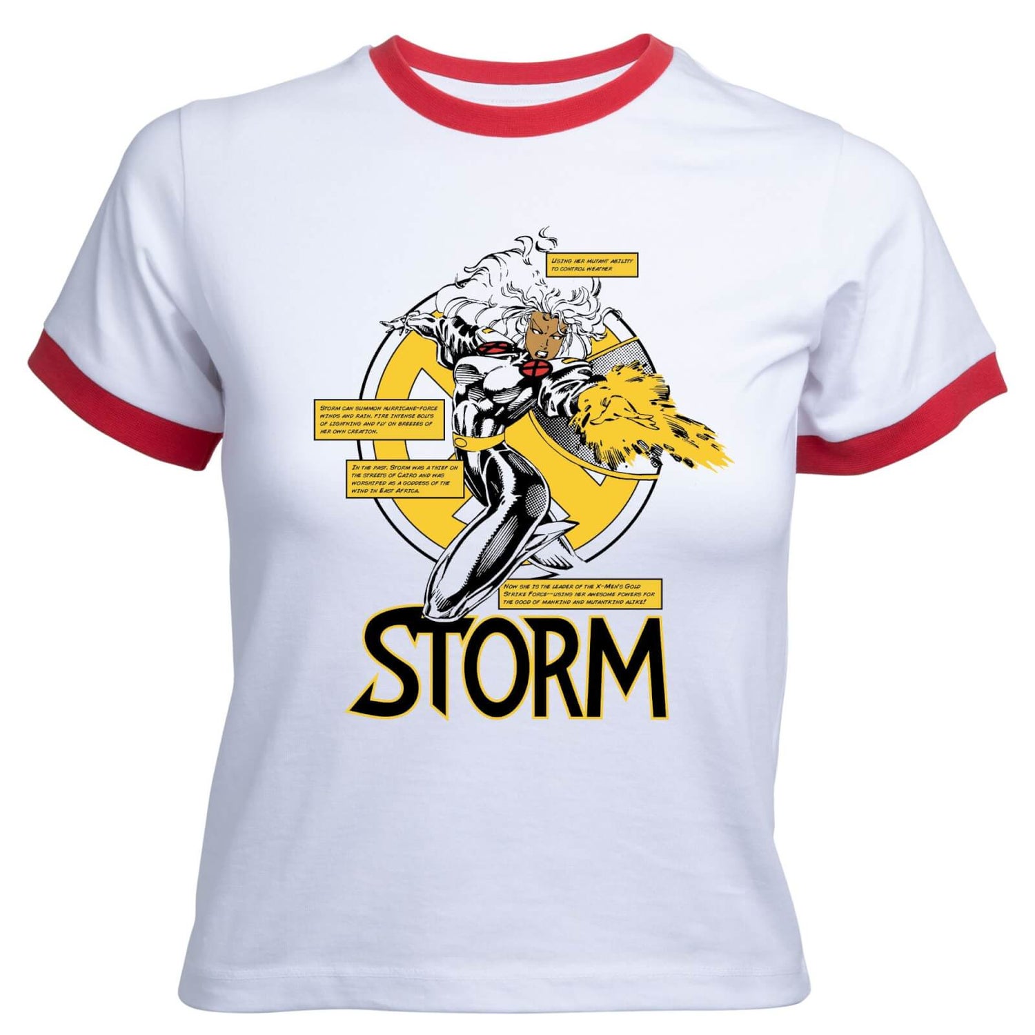 X-Men Storm Bio  Women's Cropped Ringer T-Shirt - White Red