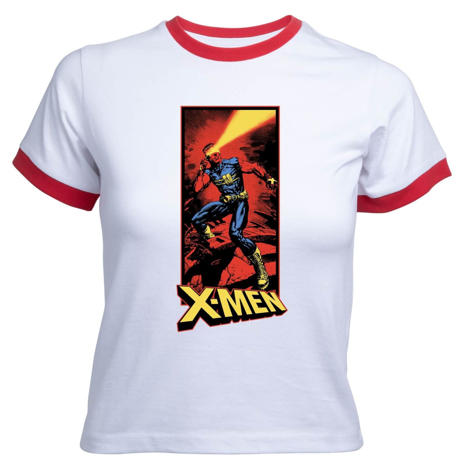 X-Men Cyclops Energy Beam Women's Cropped Ringer T-Shirt - White Red