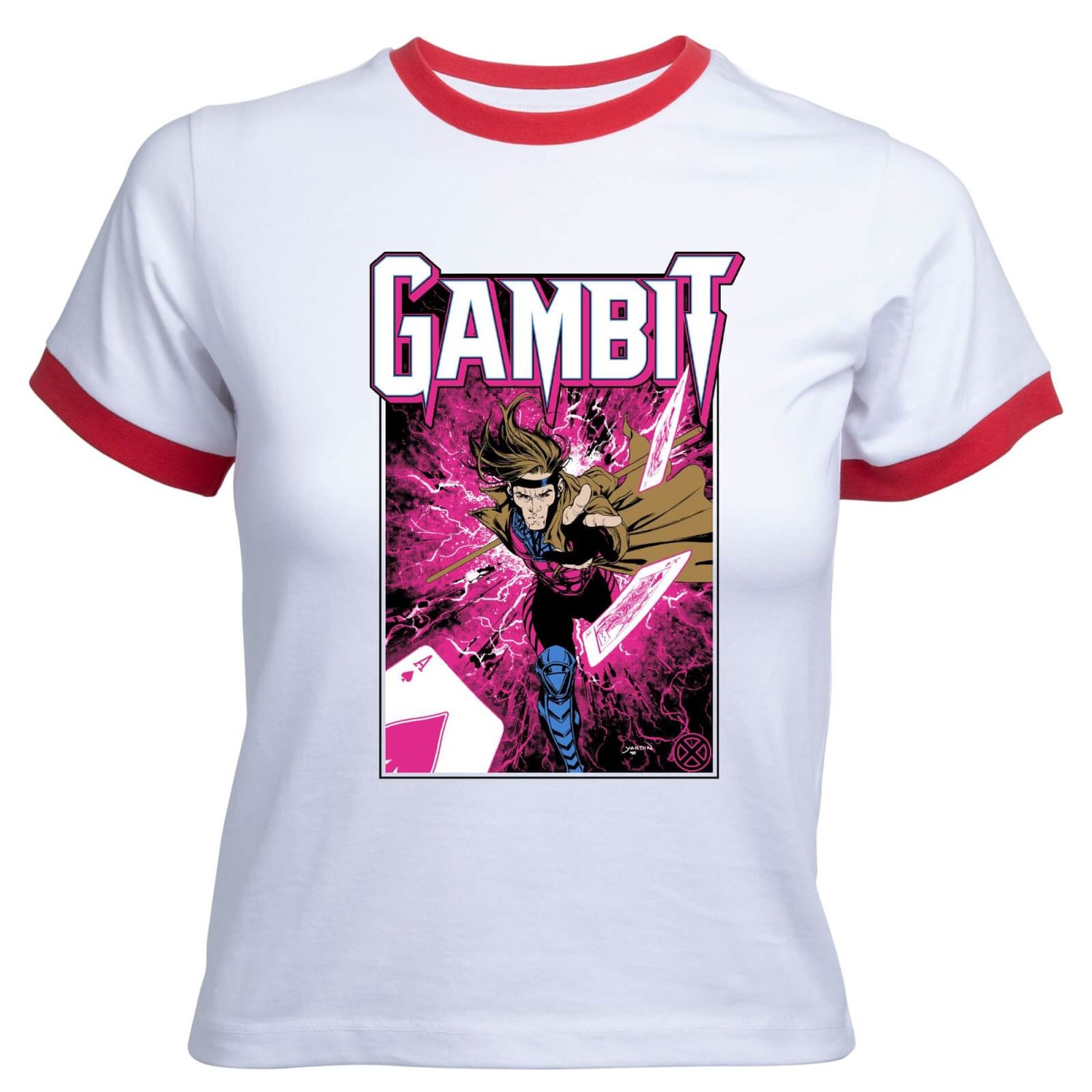 X-Men Gambit Women's Cropped Ringer T-Shirt - White Red