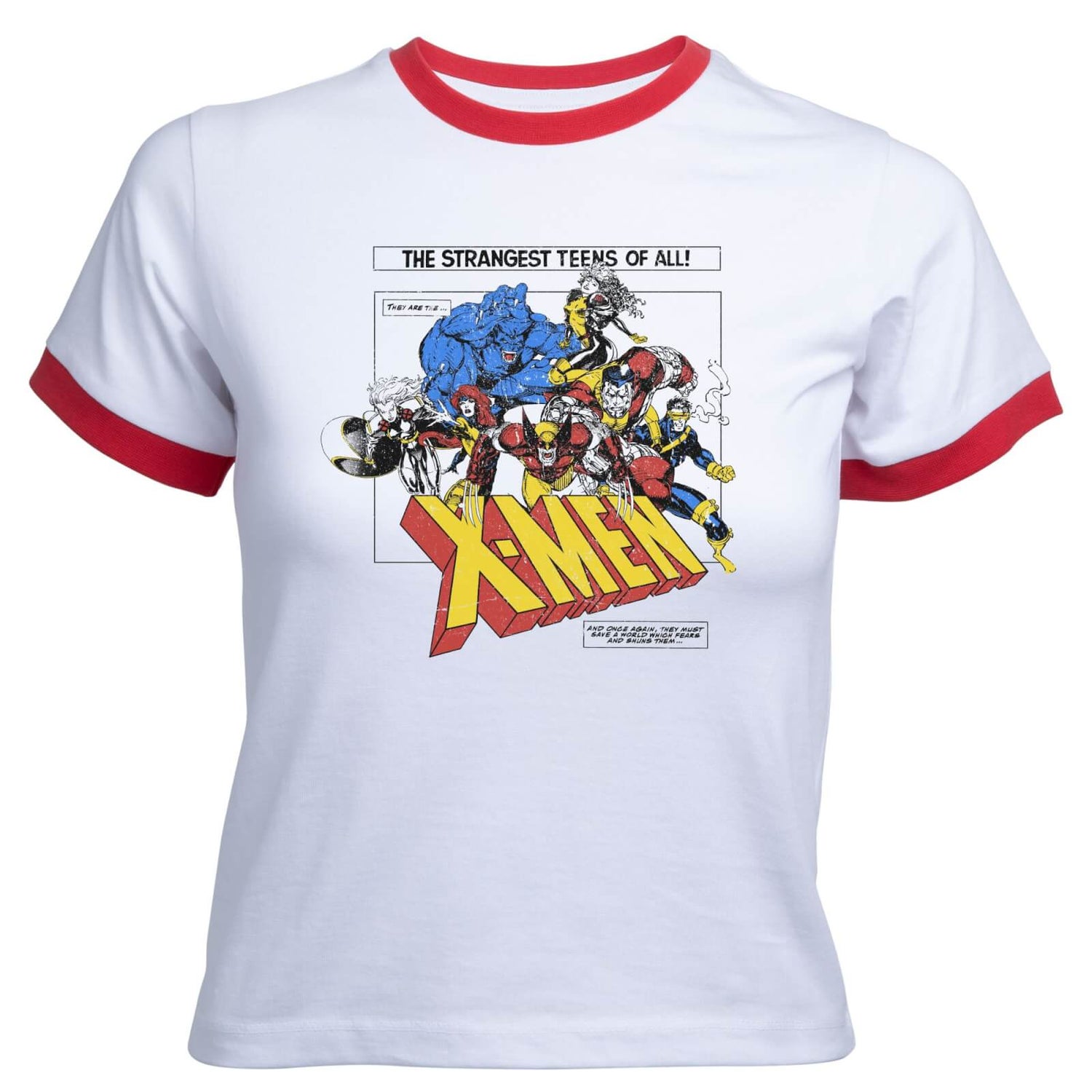 X-Men Retro Team Up  Women's Cropped Ringer T-Shirt - White Red