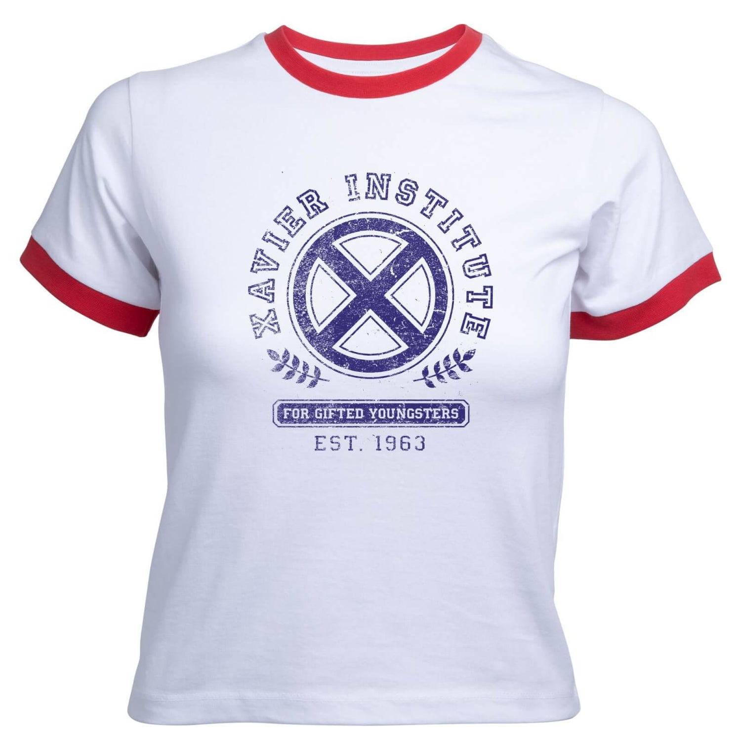 X-Men Xavier Institute For Gifted Youngsters Women's Cropped Ringer T-Shirt - White Red