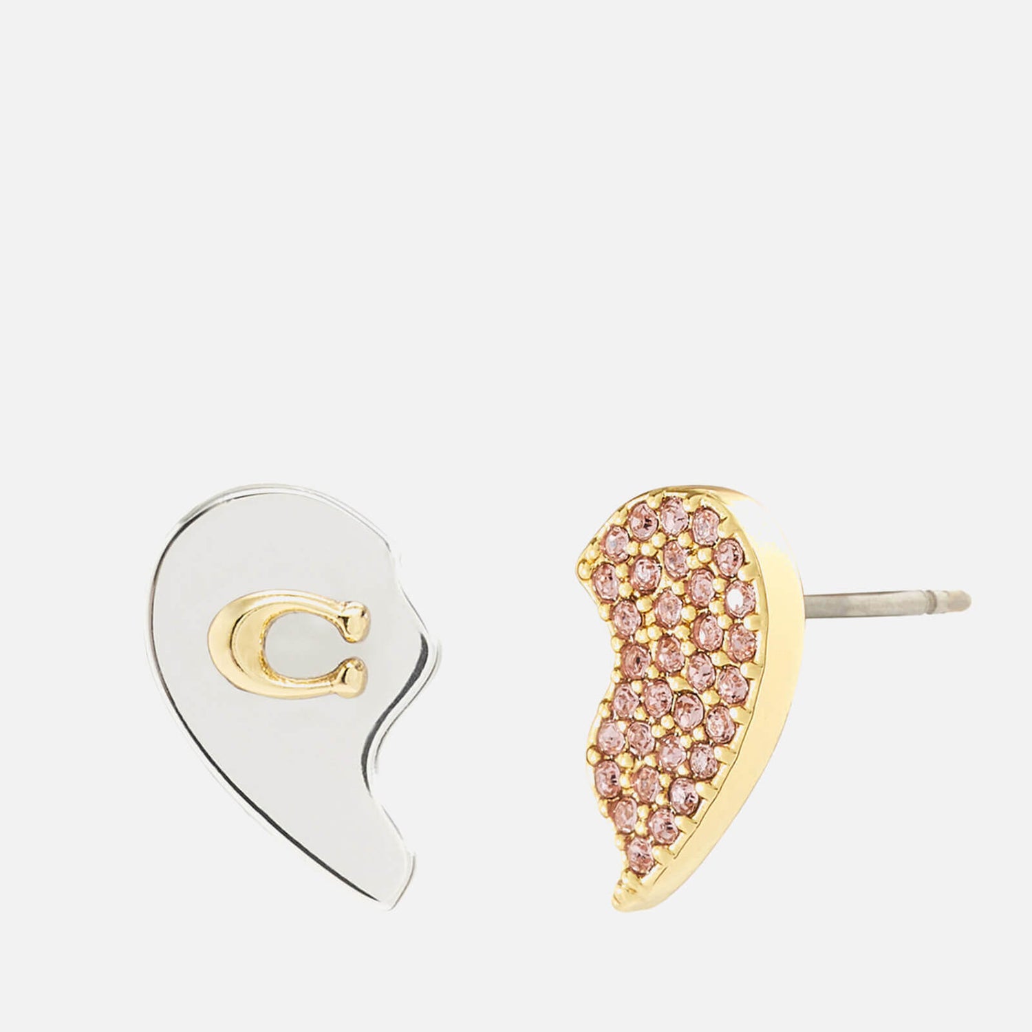 Coach Signature Mismatched Heart Gold and Silver-Tone Earrings