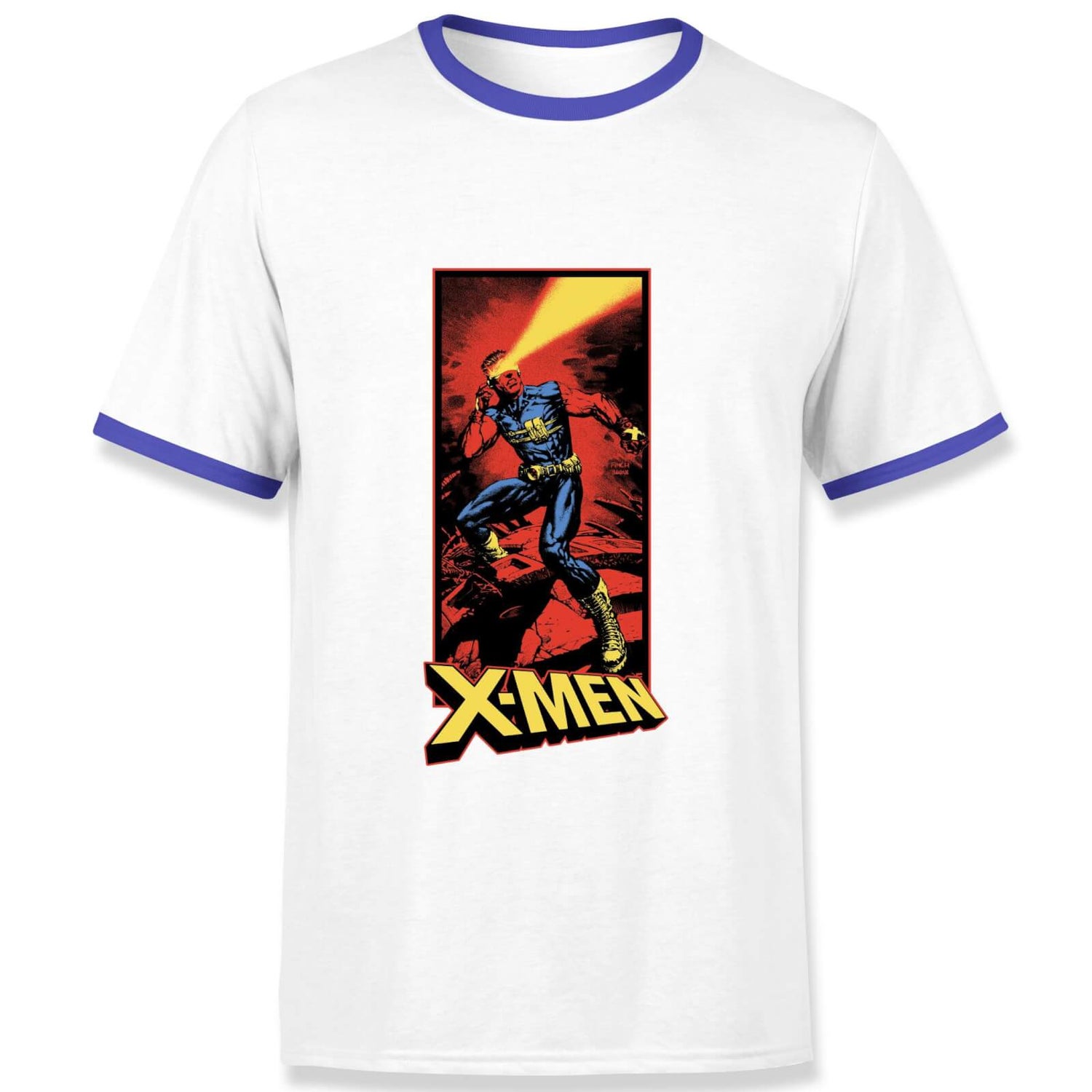 X-Men Cyclops Energy Beam Men's Ringer T-Shirt - White/Navy