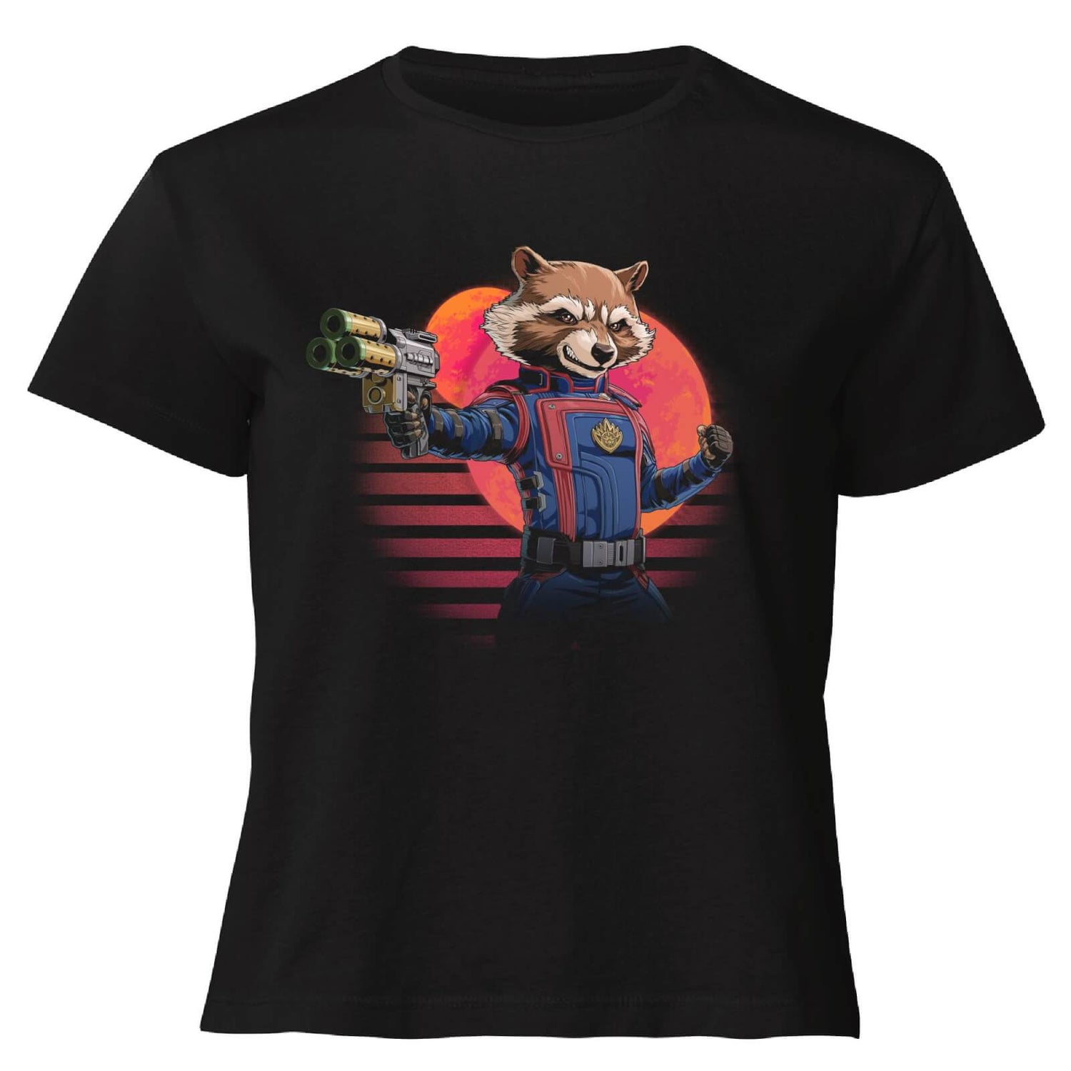 Guardians of the Galaxy Retro Rocket Raccoon Women's Cropped T-Shirt - Black