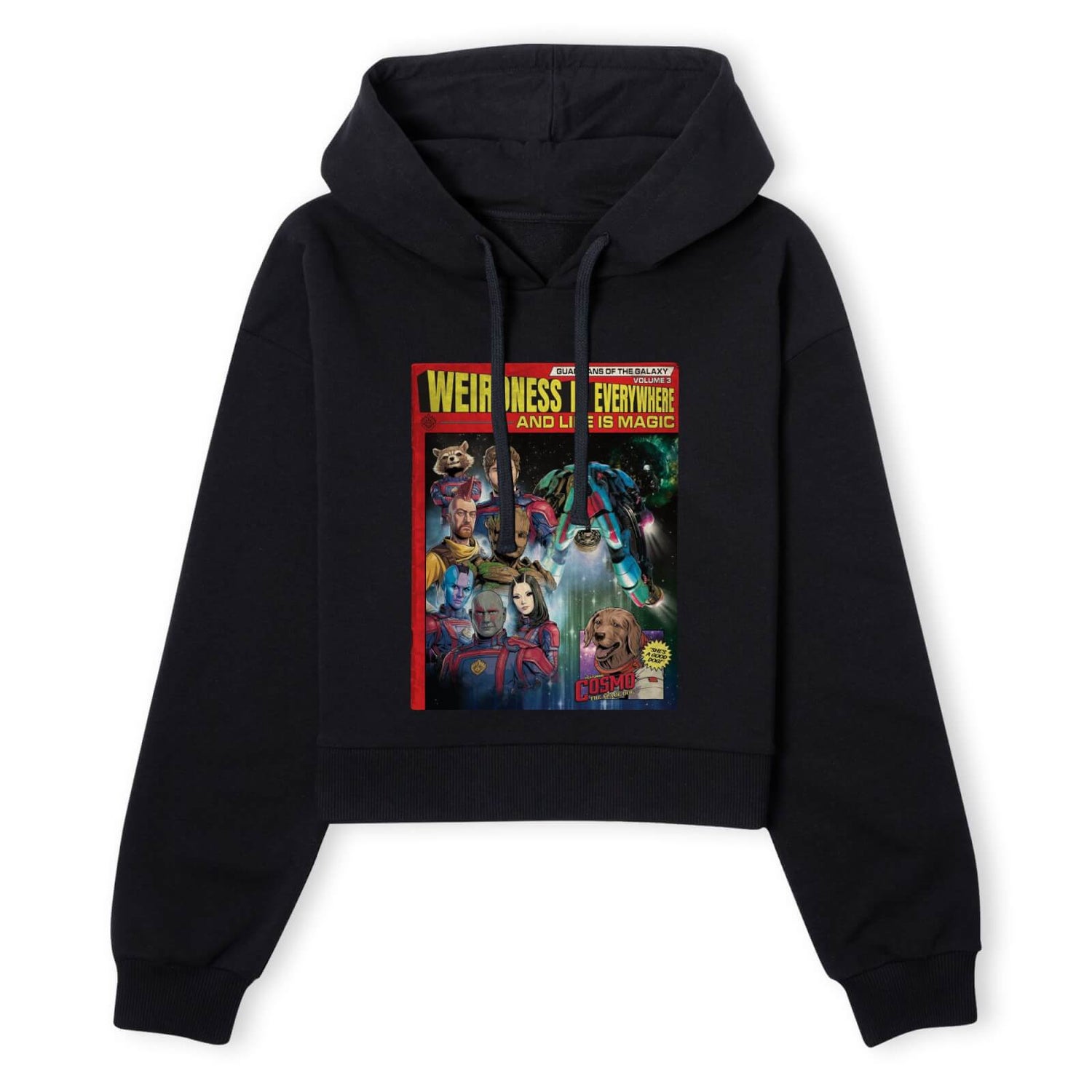 Guardians of the Galaxy Weirdness Is Everywhere Comic Book Cover Women's Cropped Hoodie - Black
