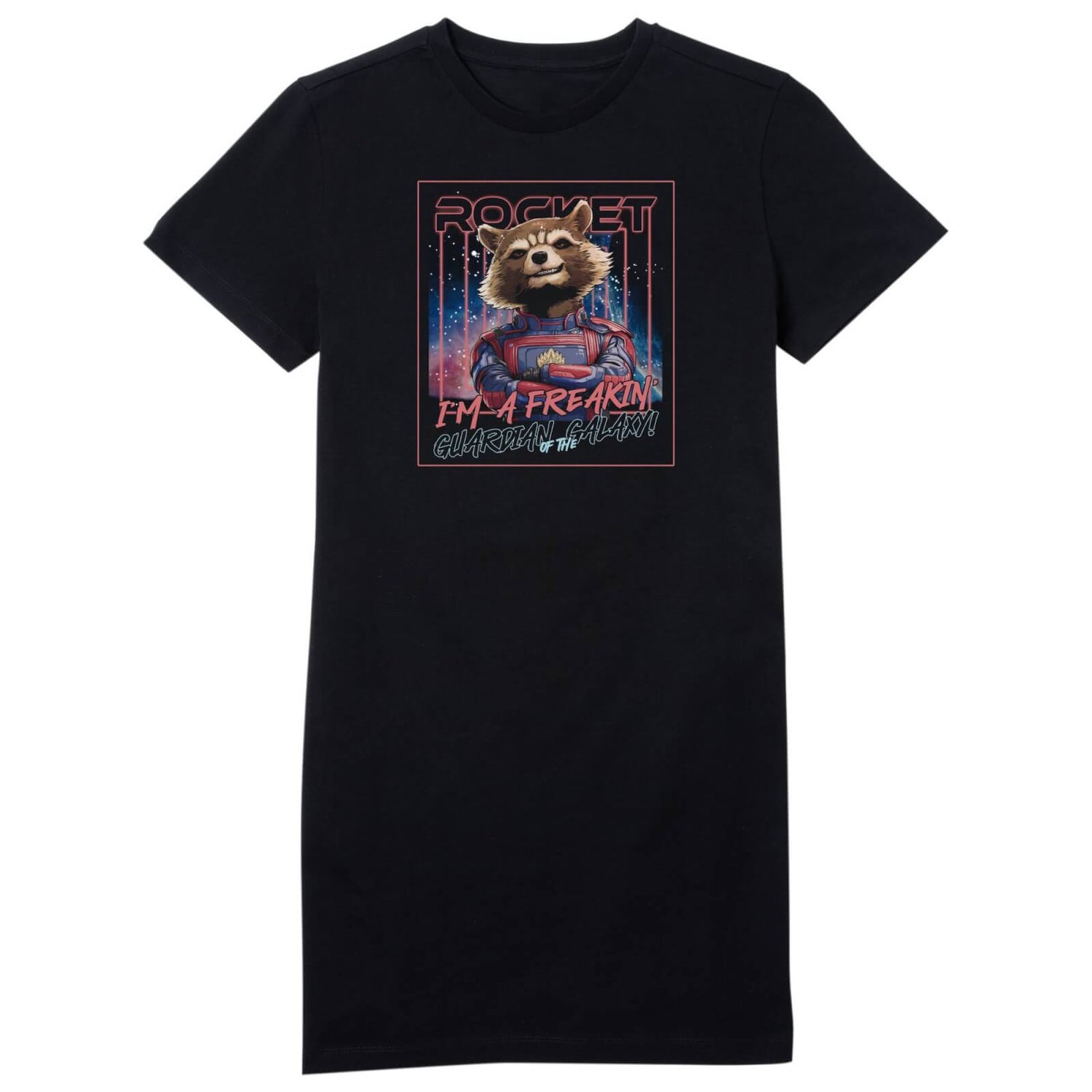 Guardians of the Galaxy Glowing Rocket Raccoon Women's T-Shirt Dress - Black