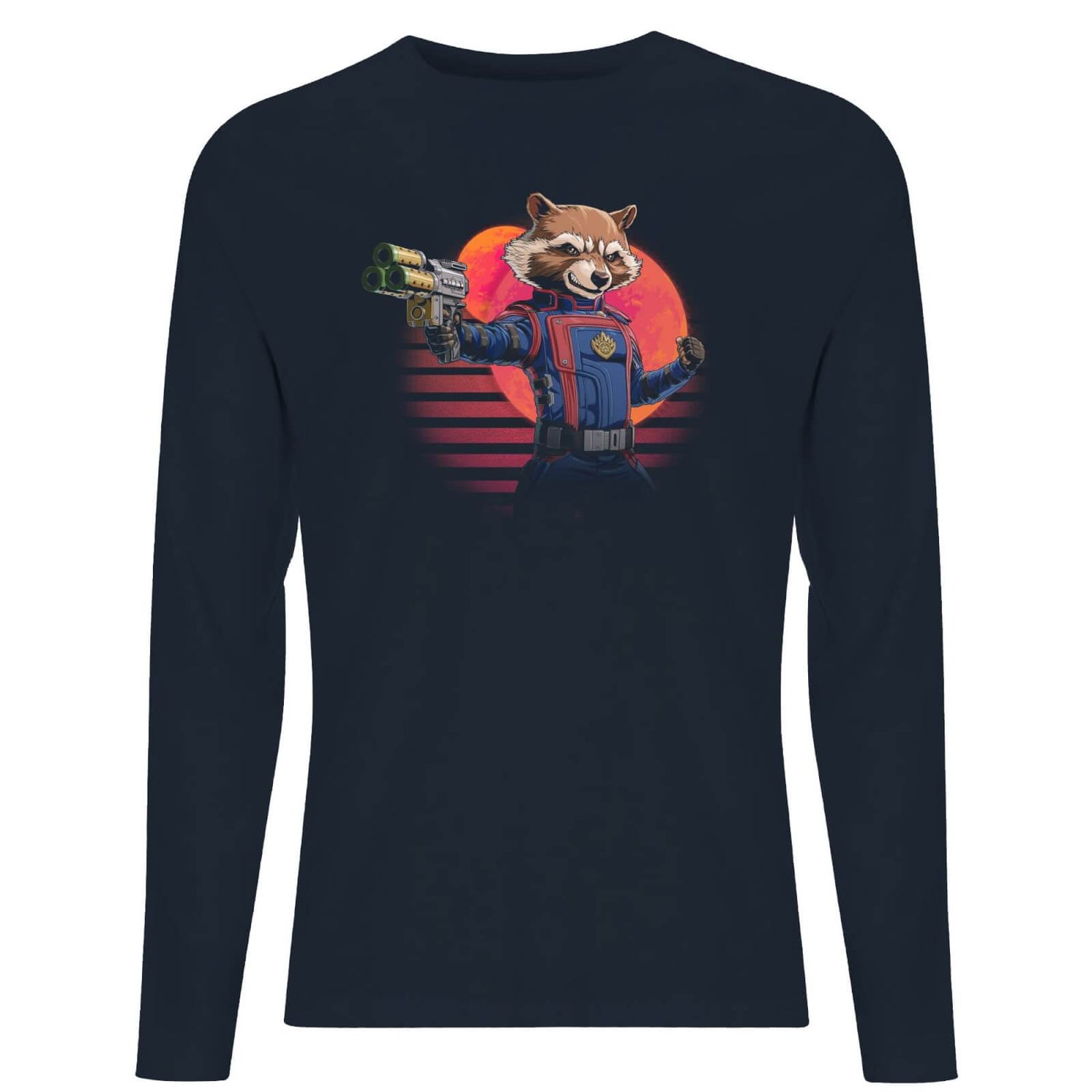 Guardians of the Galaxy Retro Rocket Raccoon Men's Long Sleeve T-Shirt - Navy
