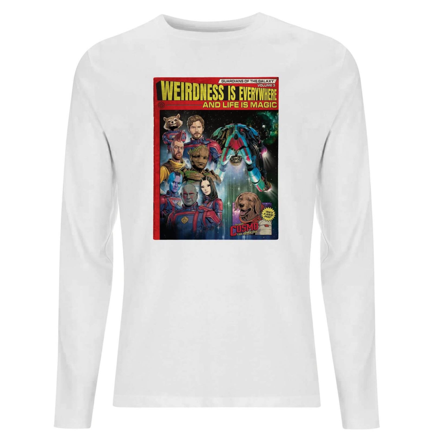 Guardians of the Galaxy Weirdness Is Everywhere Comic Book Cover Men's Long Sleeve T-Shirt - White