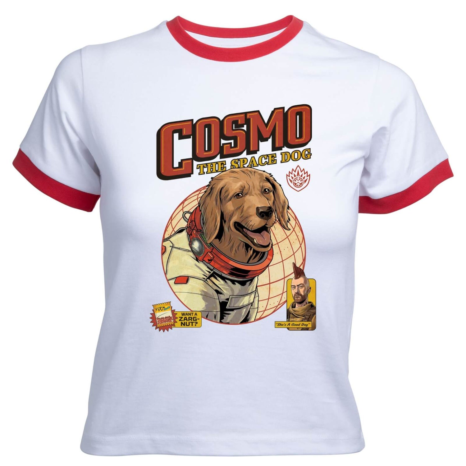 Guardians of the Galaxy Cosmo The Space Dog Women's Cropped Ringer T-Shirt - White Red