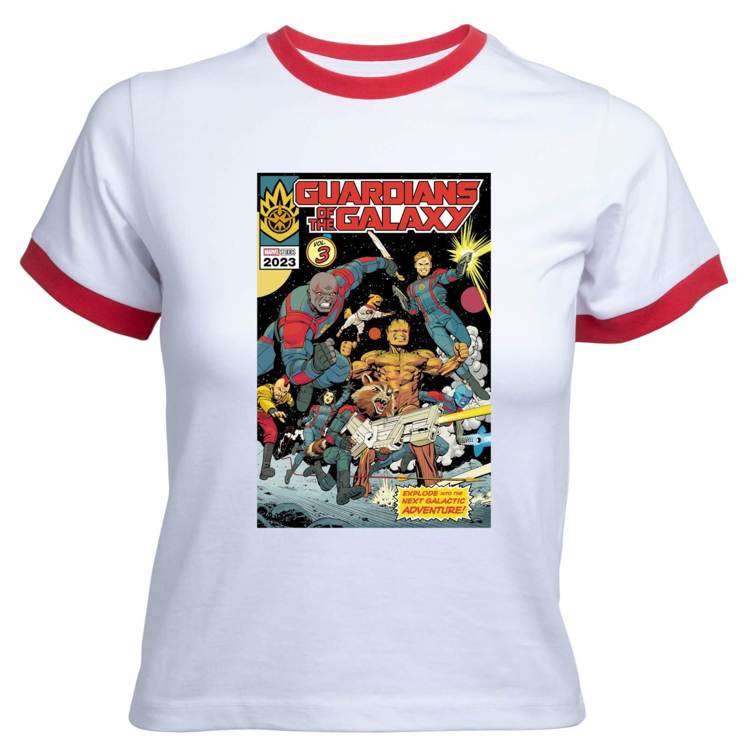 Guardians of the Galaxy The Next Galactic Adventure Women's Cropped Ringer T-Shirt - White Red