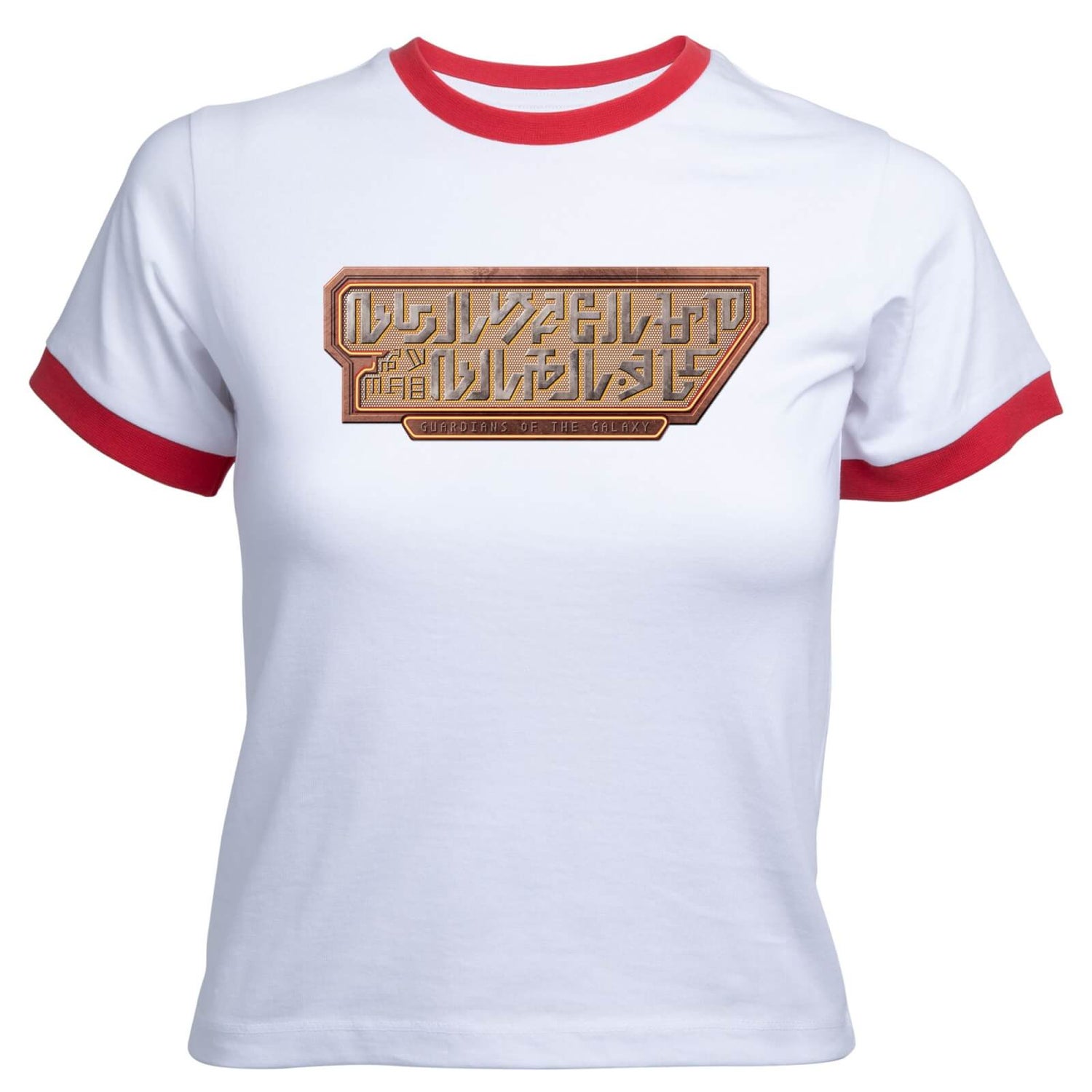 Guardians of the Galaxy Language Logo Women's Cropped Ringer T-Shirt - White Red