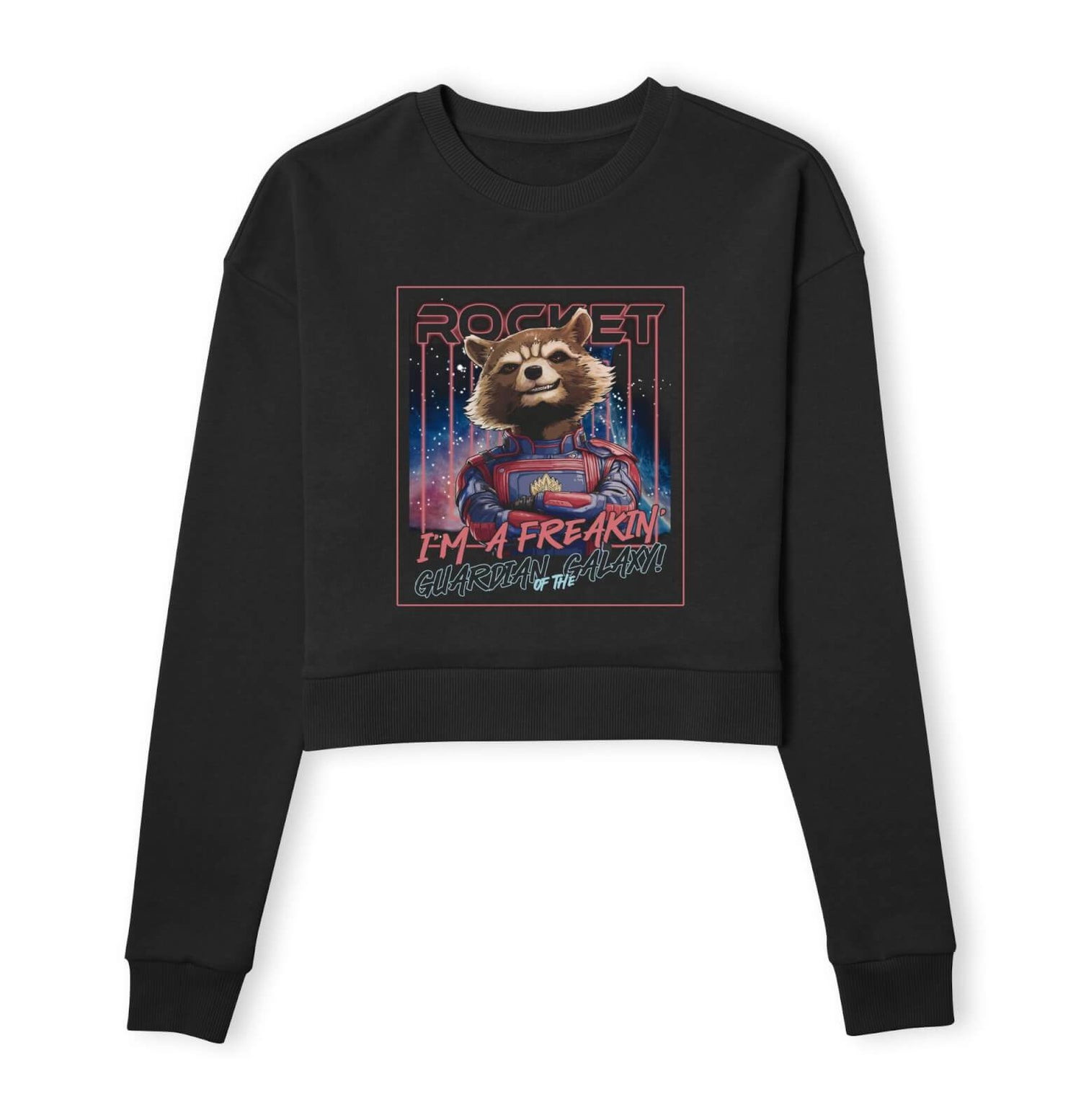 Guardians of the Galaxy Glowing Rocket Raccoon Women's Cropped Sweatshirt - Black