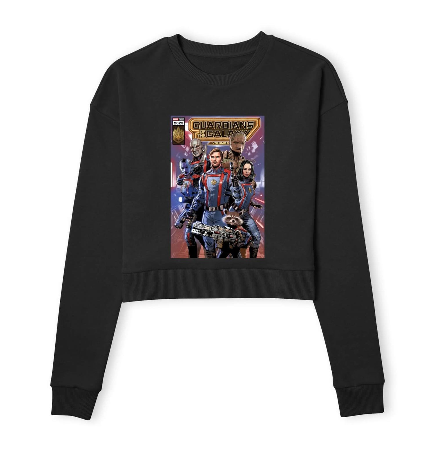 Guardians of the Galaxy Photo Comic Cover Women's Cropped Sweatshirt - Black