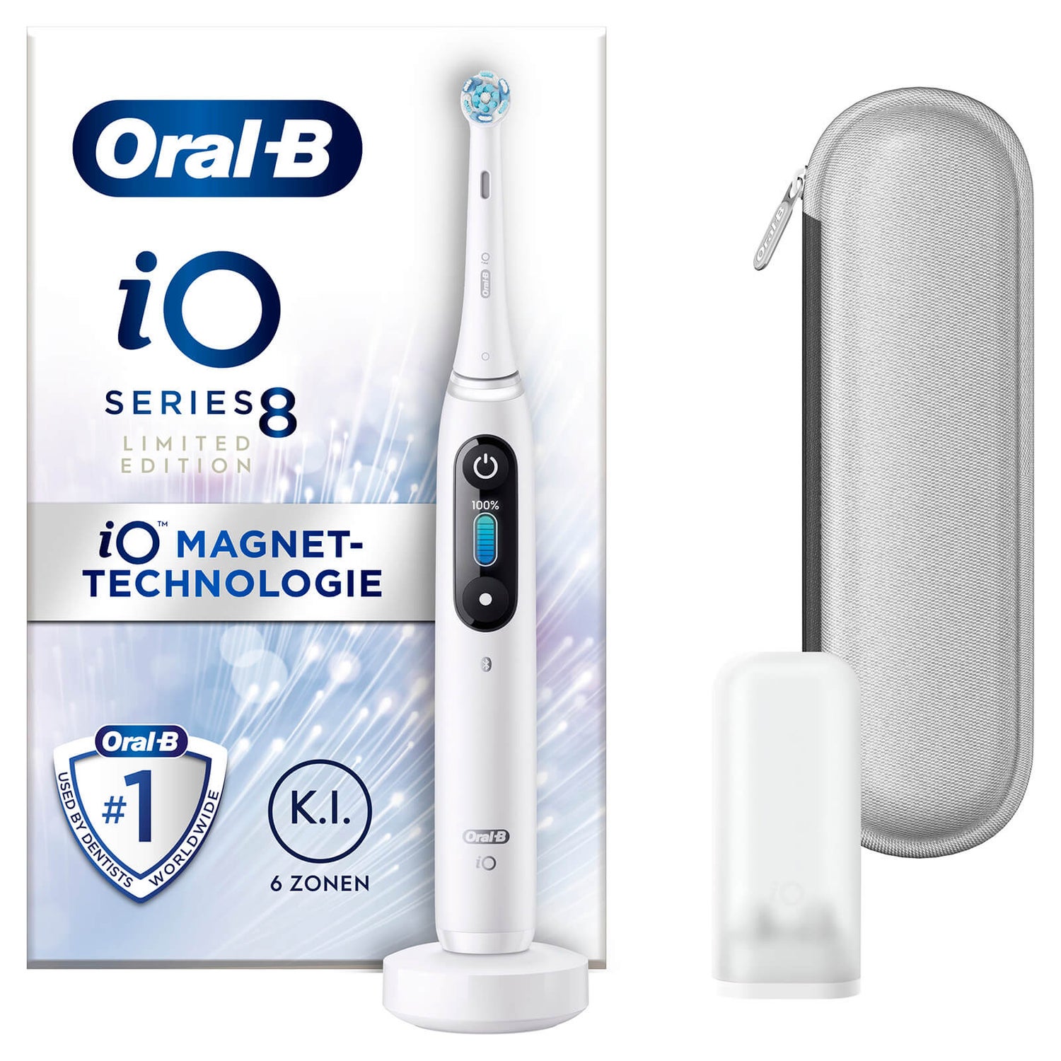 Oral-B iO 8 Limited Edition Elektrische Zahnbürste, Travel Case - White