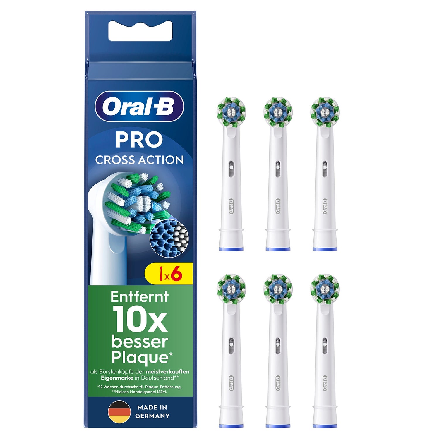 Oral-B Pro CrossAction Aufsteckbürsten für elektrische Zahnbürste, X-förmige Borsten, 6 Stück