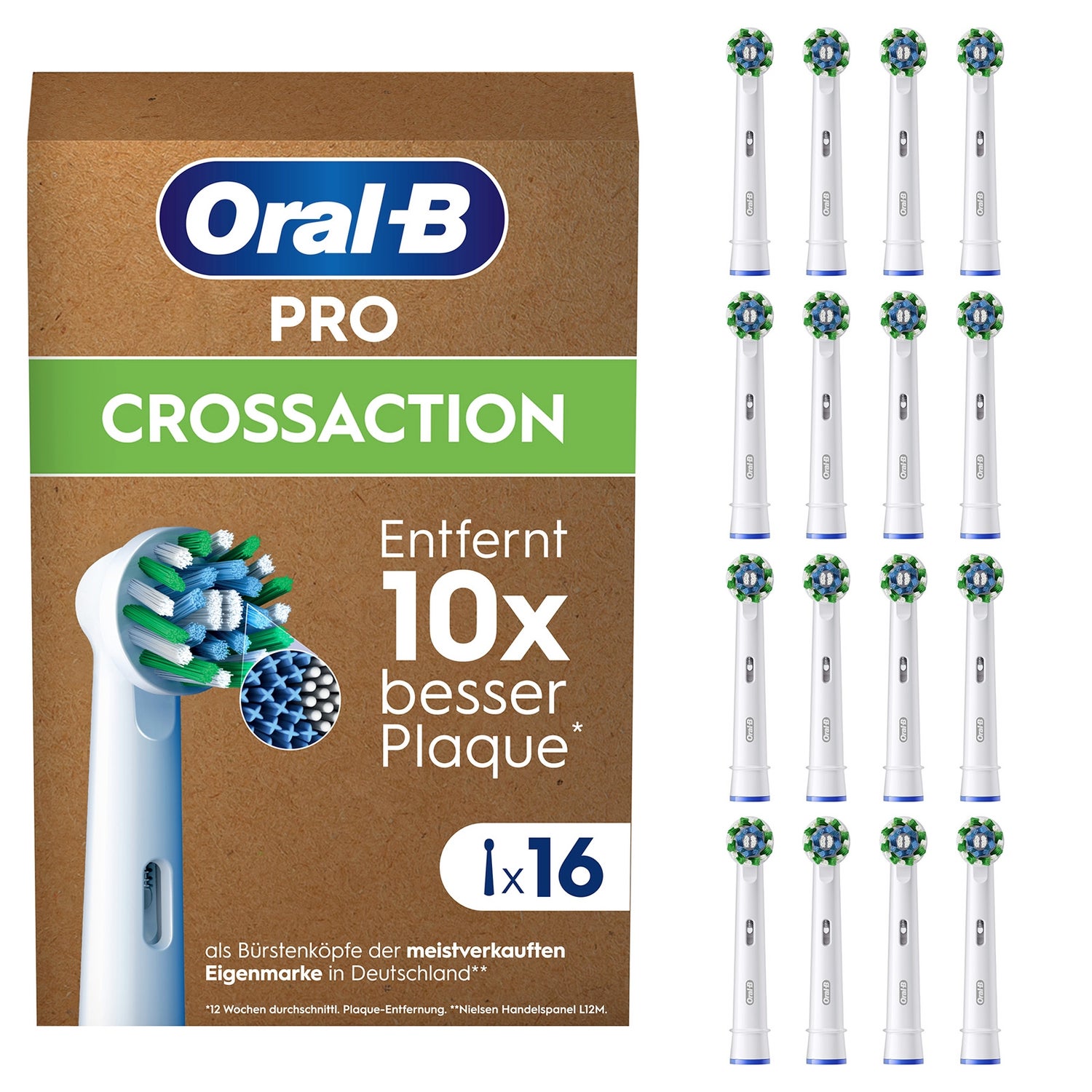 Oral-B Pro CrossAction Aufsteckbürsten für elektrische Zahnbürste, X-förmige Borsten, briefkastenfähige Verpackung, 16 Stück