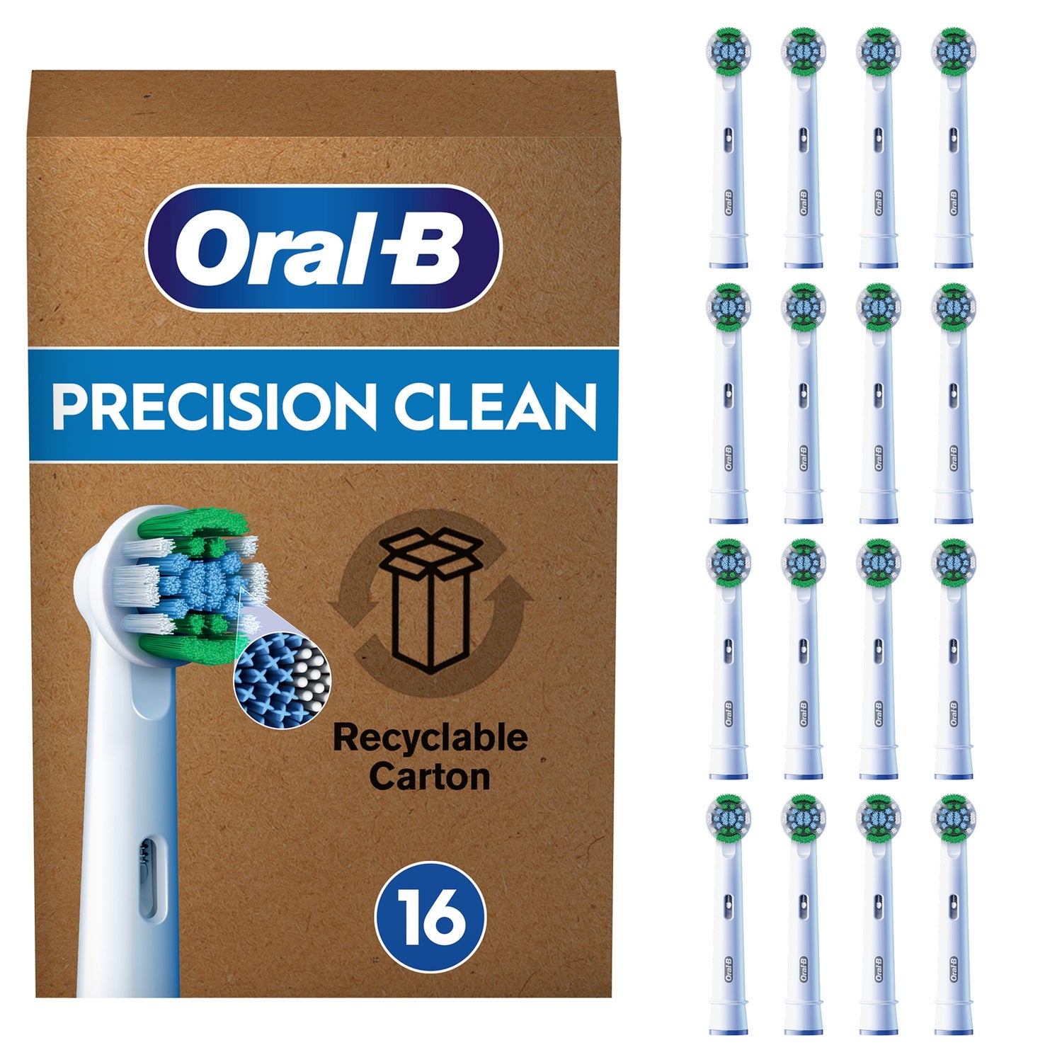 Oral-B Pro Precision Clean Aufsteckbürsten für elektrische Zahnbürste, X-förmige Borsten, briefkastenfähige Verpackung, 16 Stück