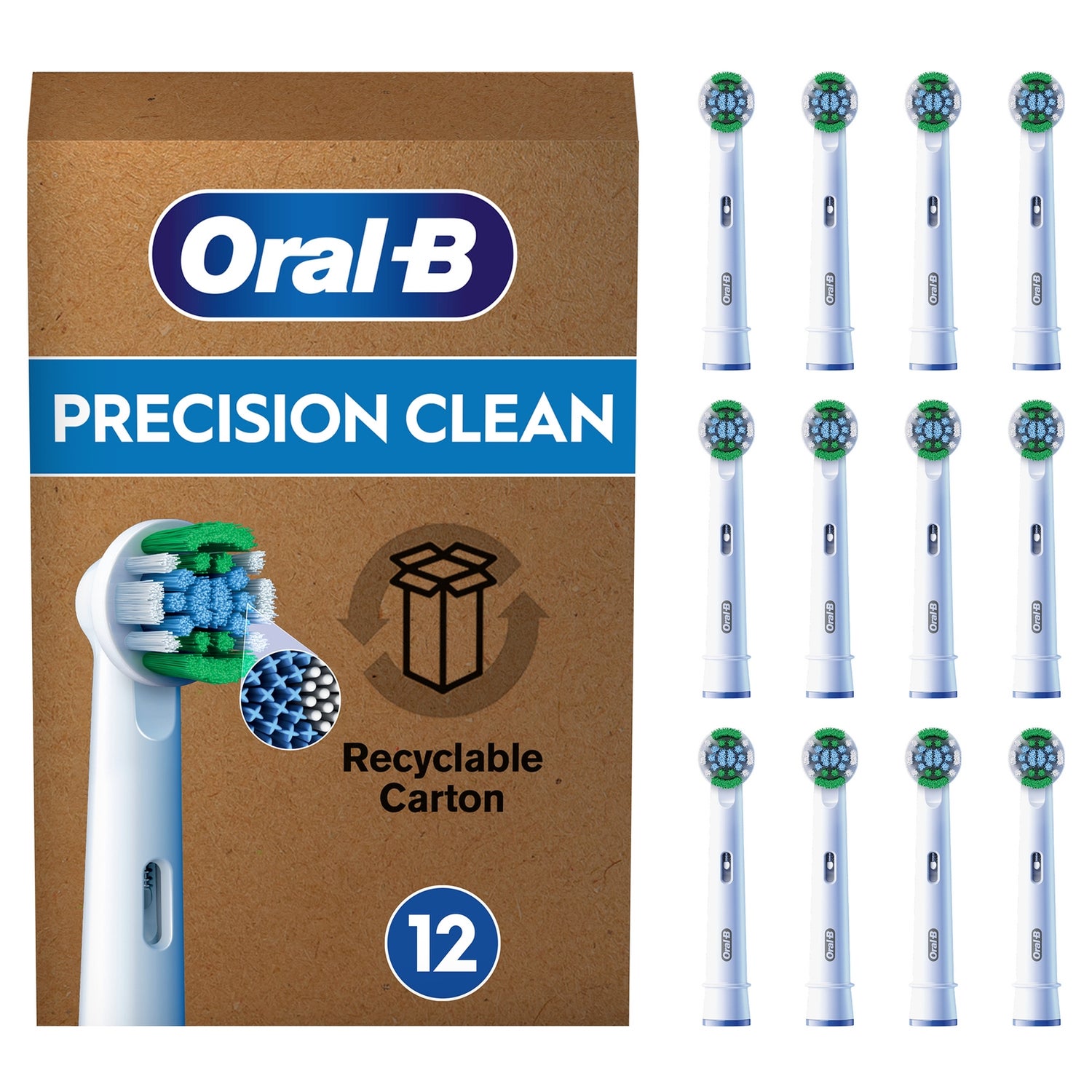 Oral-B Pro Precision Clean Aufsteckbürsten für elektrische Zahnbürste, X-förmige Borsten, briefkastenfähige Verpackung, 12 Stück