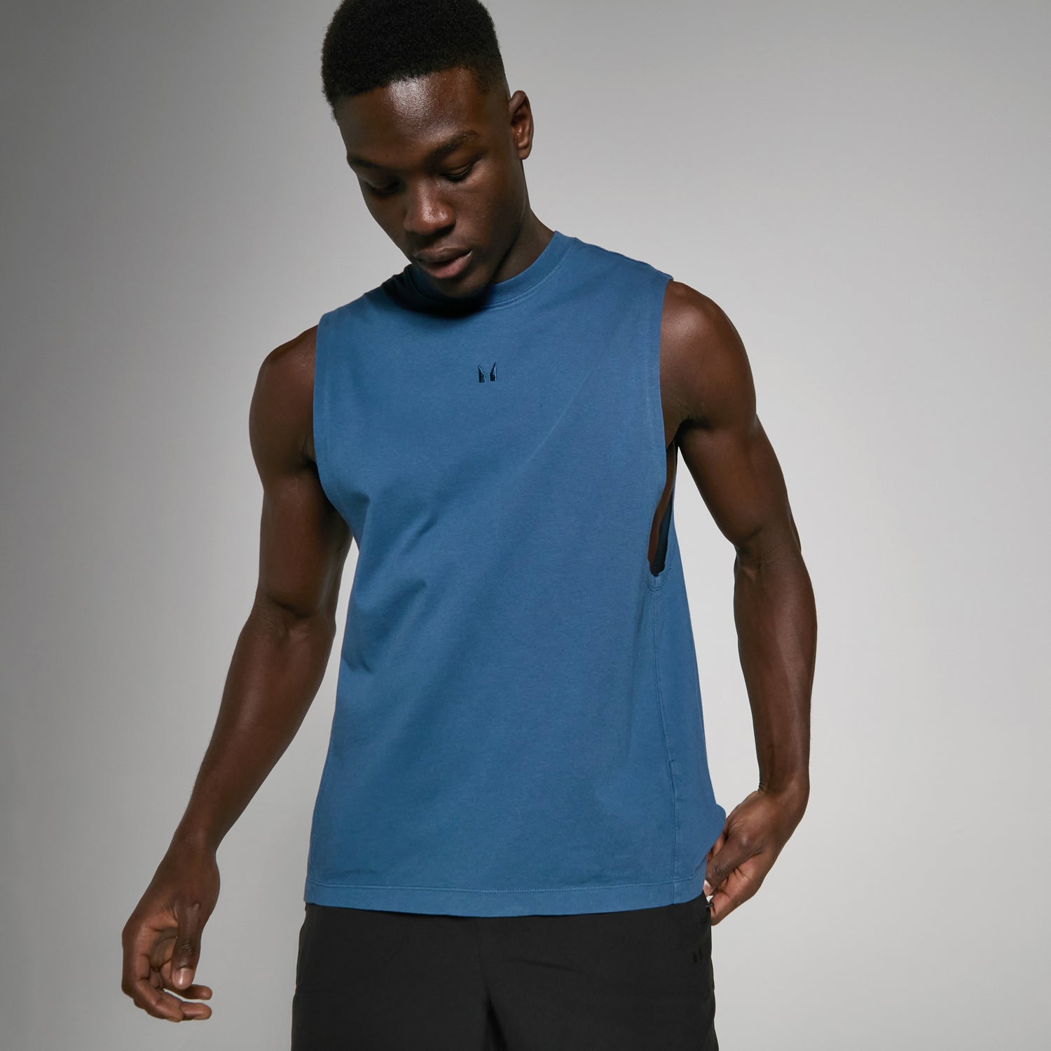 Camiseta sin mangas con sisas caídas de efecto lavado Tempo para hombre - Azul marino lavado - XS