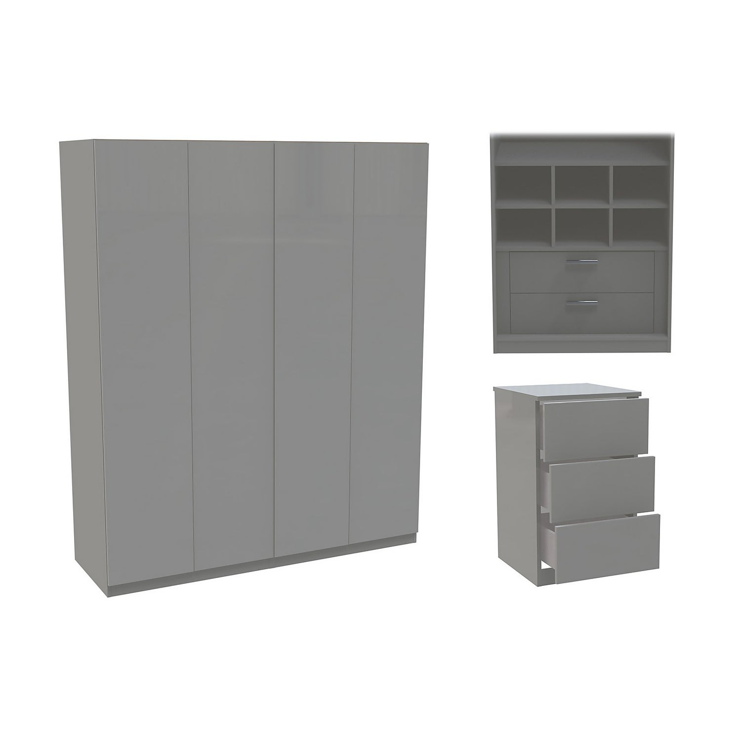 House Beautiful Honest Quad Wardrobe Bedroom Set Grey Carcass