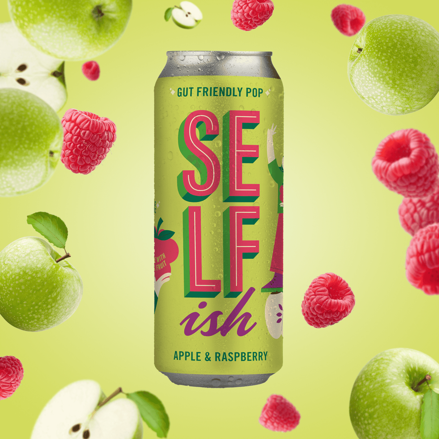 SELFISH Gut Friendly Pop, Apple and Raspberry 12x330ml Cans