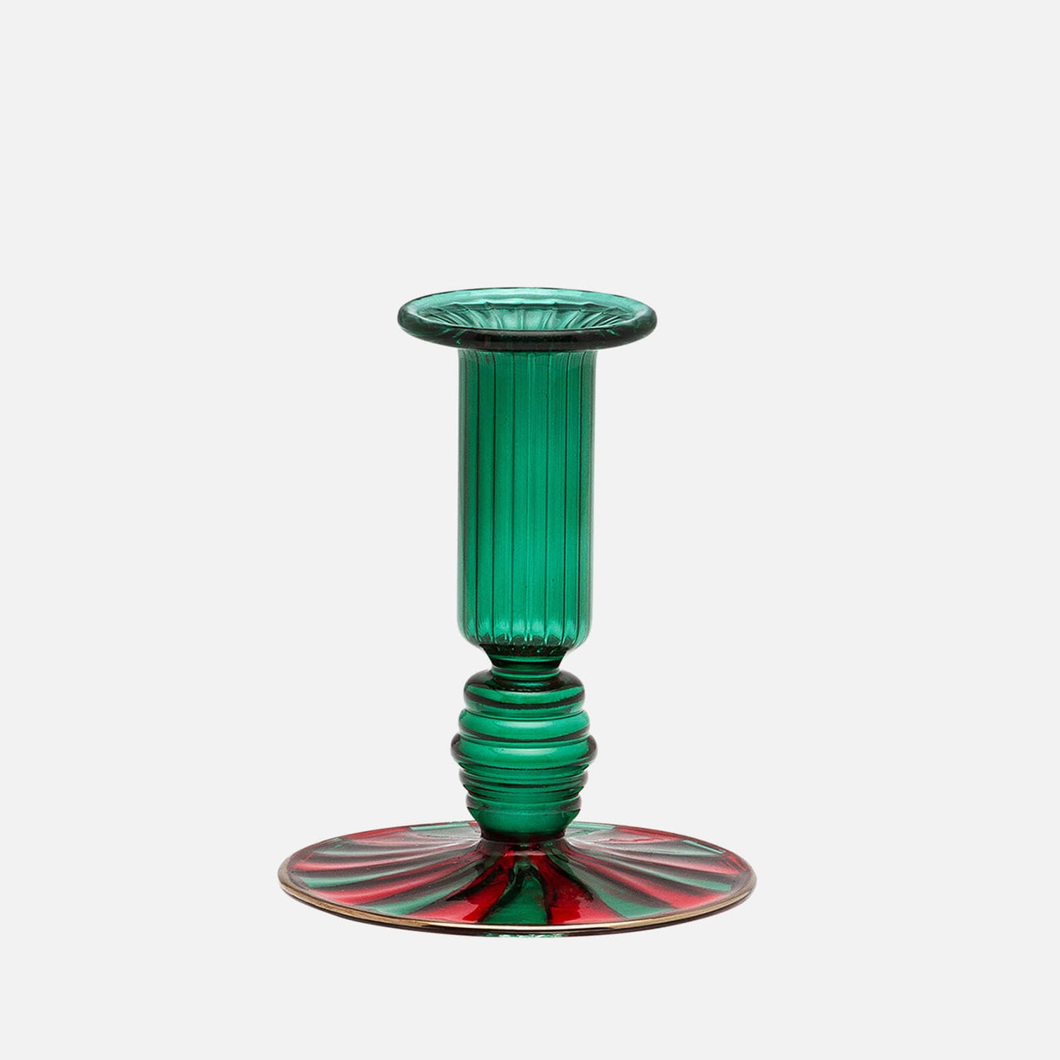 anna + nina Pine Green Striped Glass Candle Holder