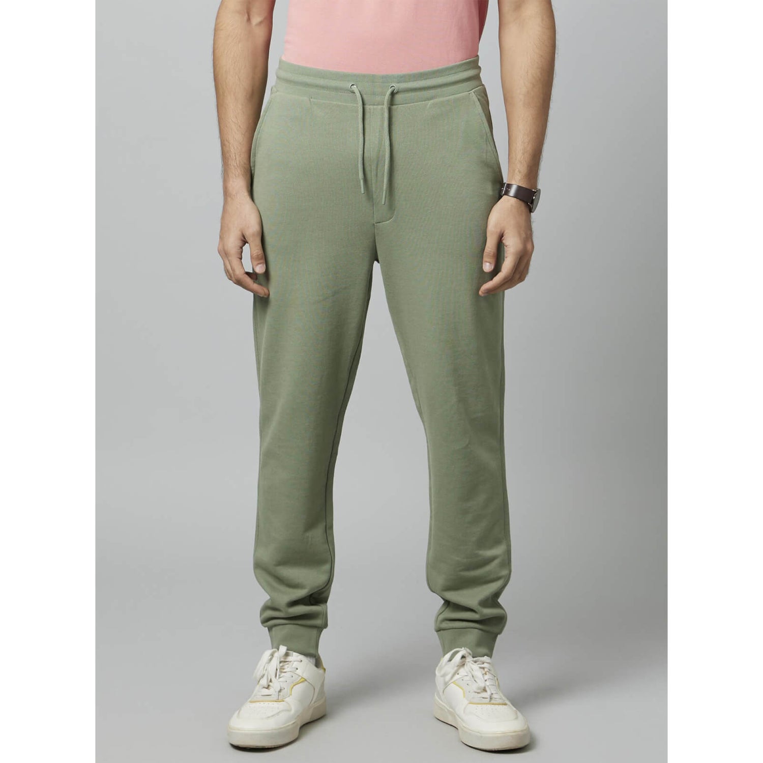 Sea Green Mid Rise Regular Fit Cotton Joggers TOJOGGIE Celio