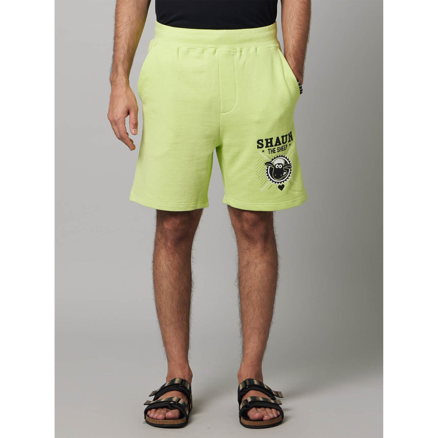 Shaun the Sheep Neon Green Graphic Printed Cotton Shorts