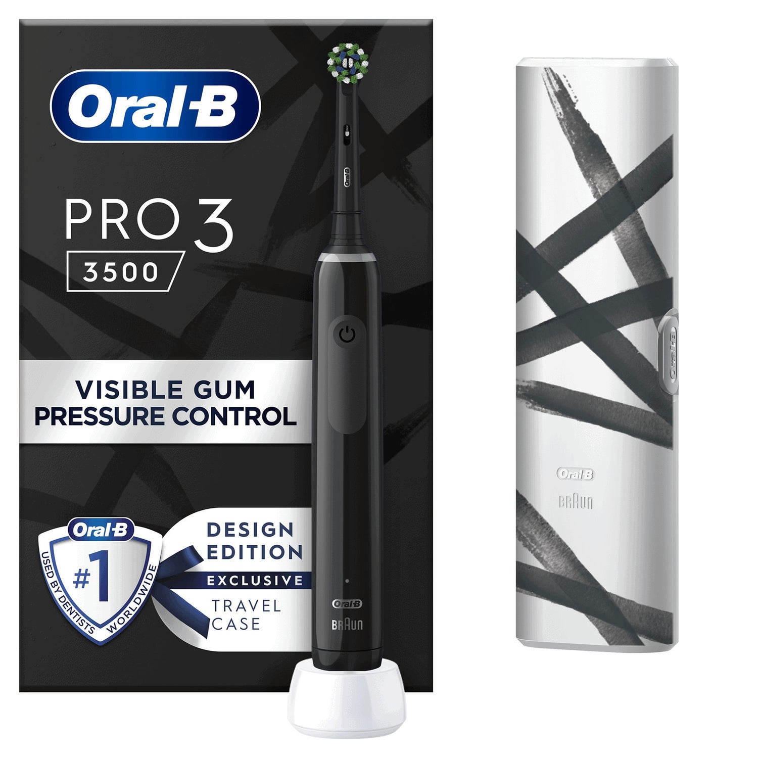 Oral B Pro 3500 Electric Toothbrush Black Striking with Travel Case