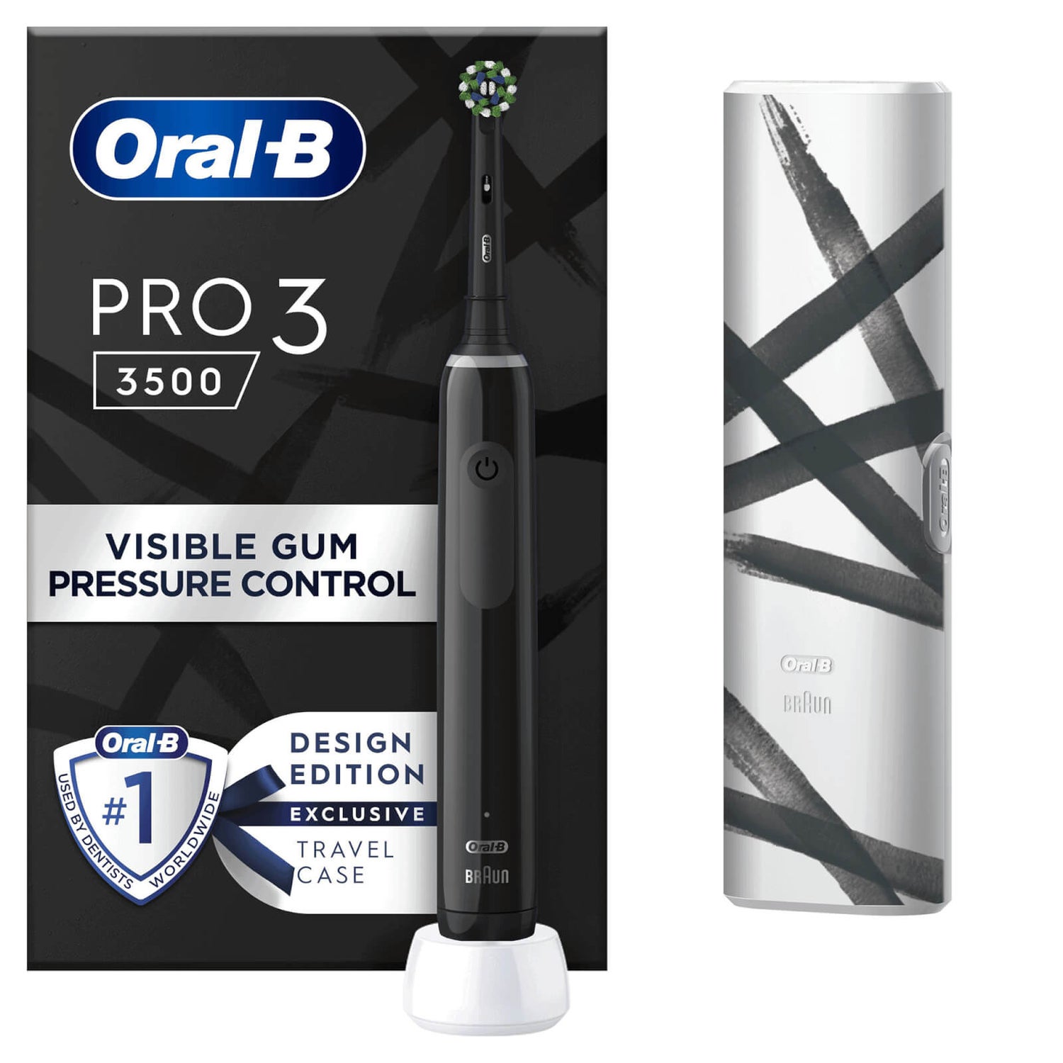 Oral B Pro 3500 Electric Toothbrush Black Striking with Travel Case