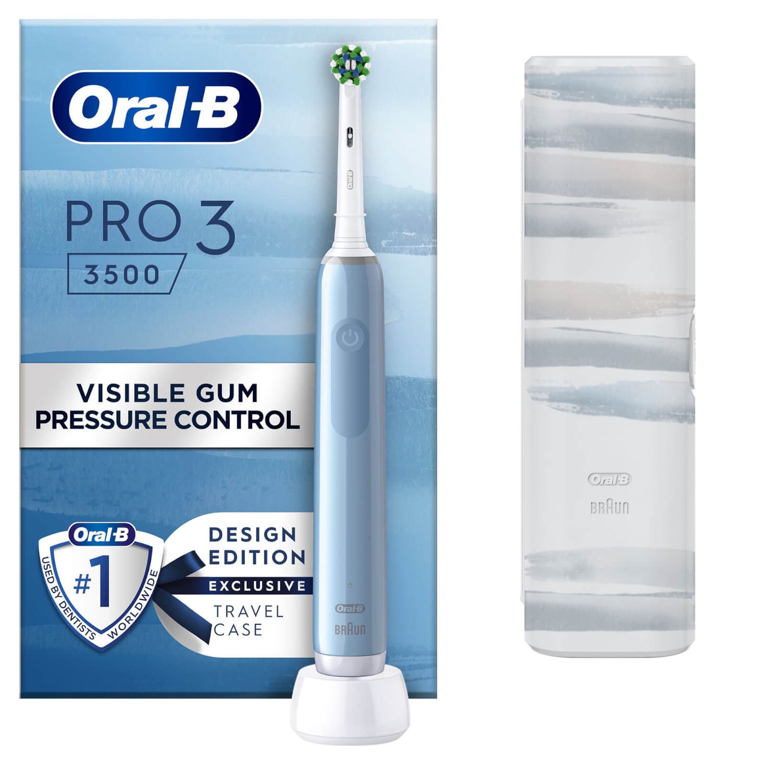 Oral B Pro 3500 Electric Toothbrush Blue Striking with Travel Case