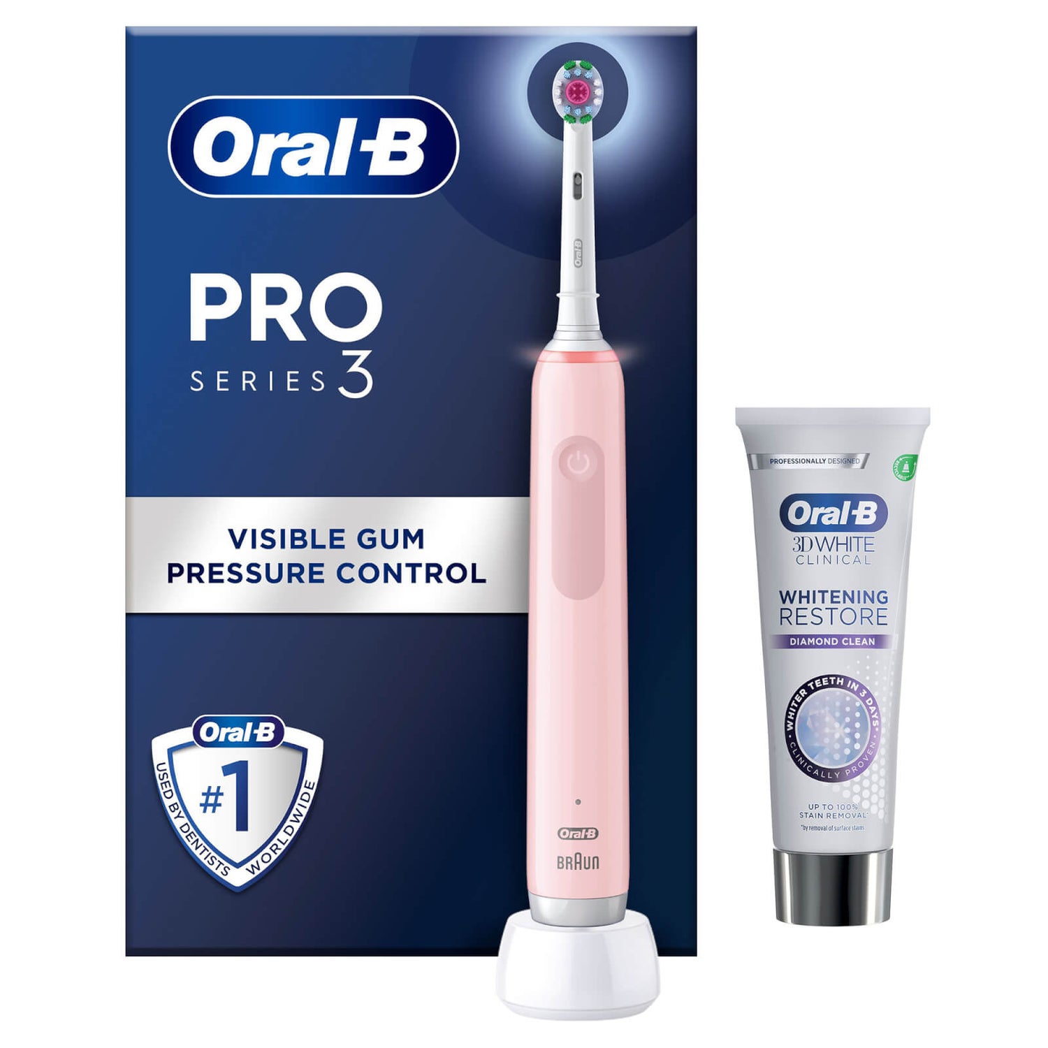 Oral B Pro 3800 Electric Toothbrush Pink & Toothpaste 3D White Luxe 75ml