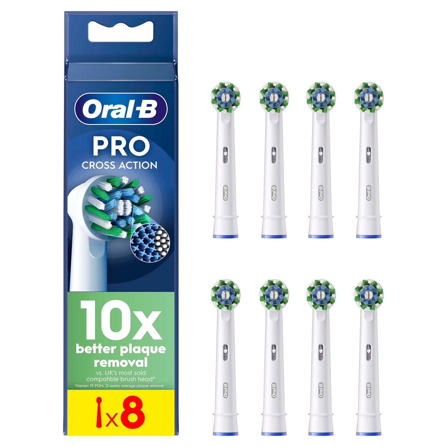 Oral B CrossAction White Toothbrush Head - Pack of 8 Counts