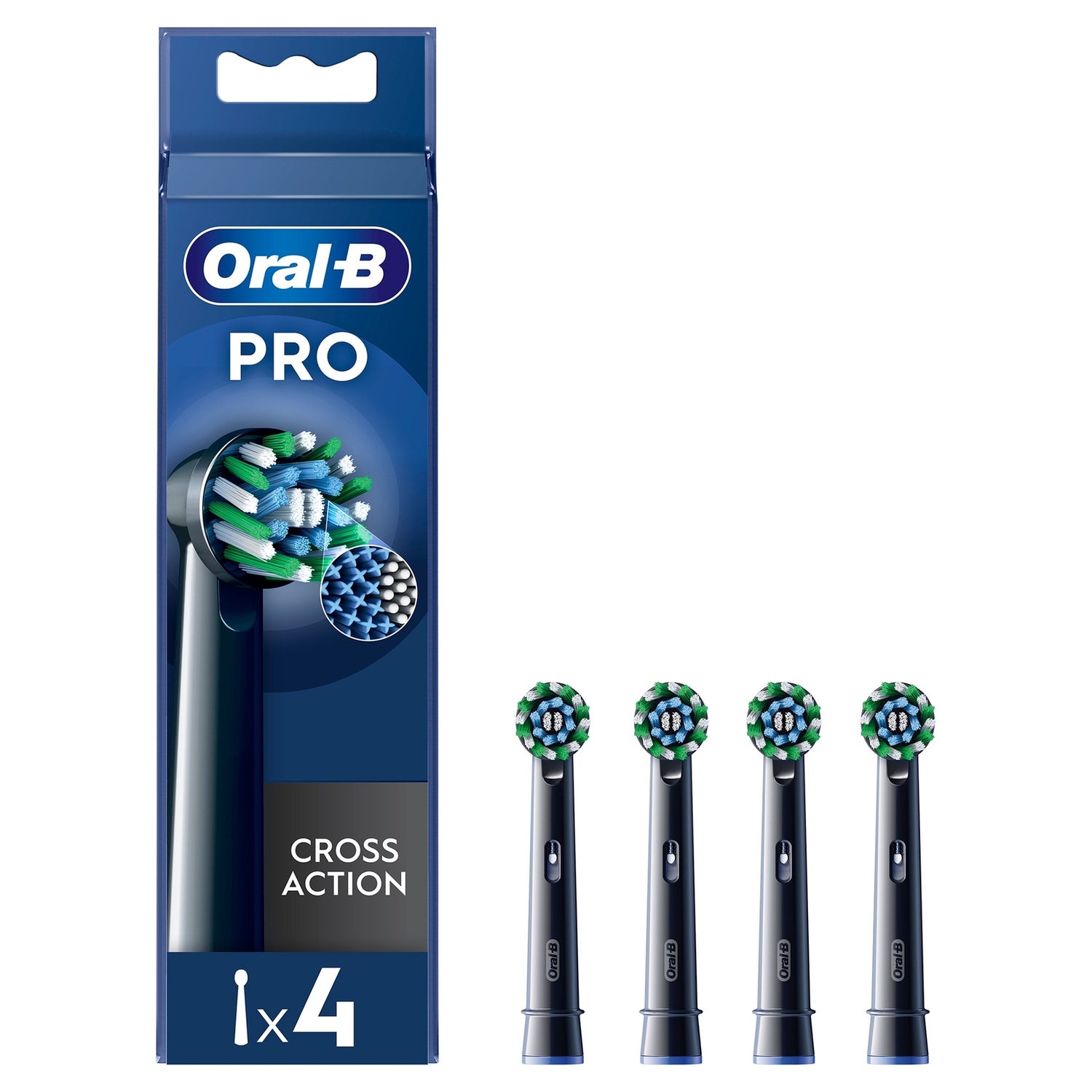 Oral-B CrossAction Opzetborstels Zwart, 4 Stuks