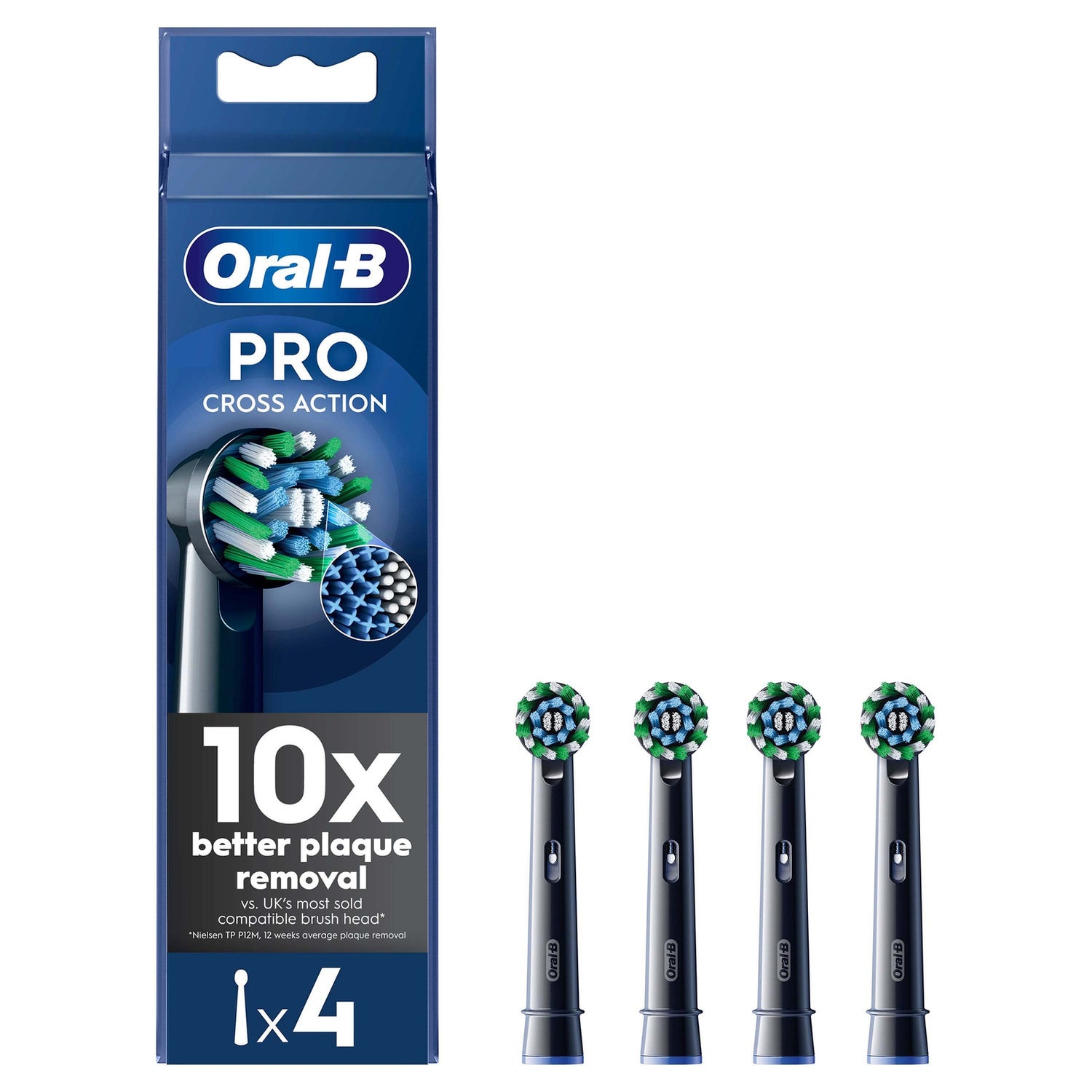 Oral B CrossAction Black Toothbrush Head - Pack of 4 Counts