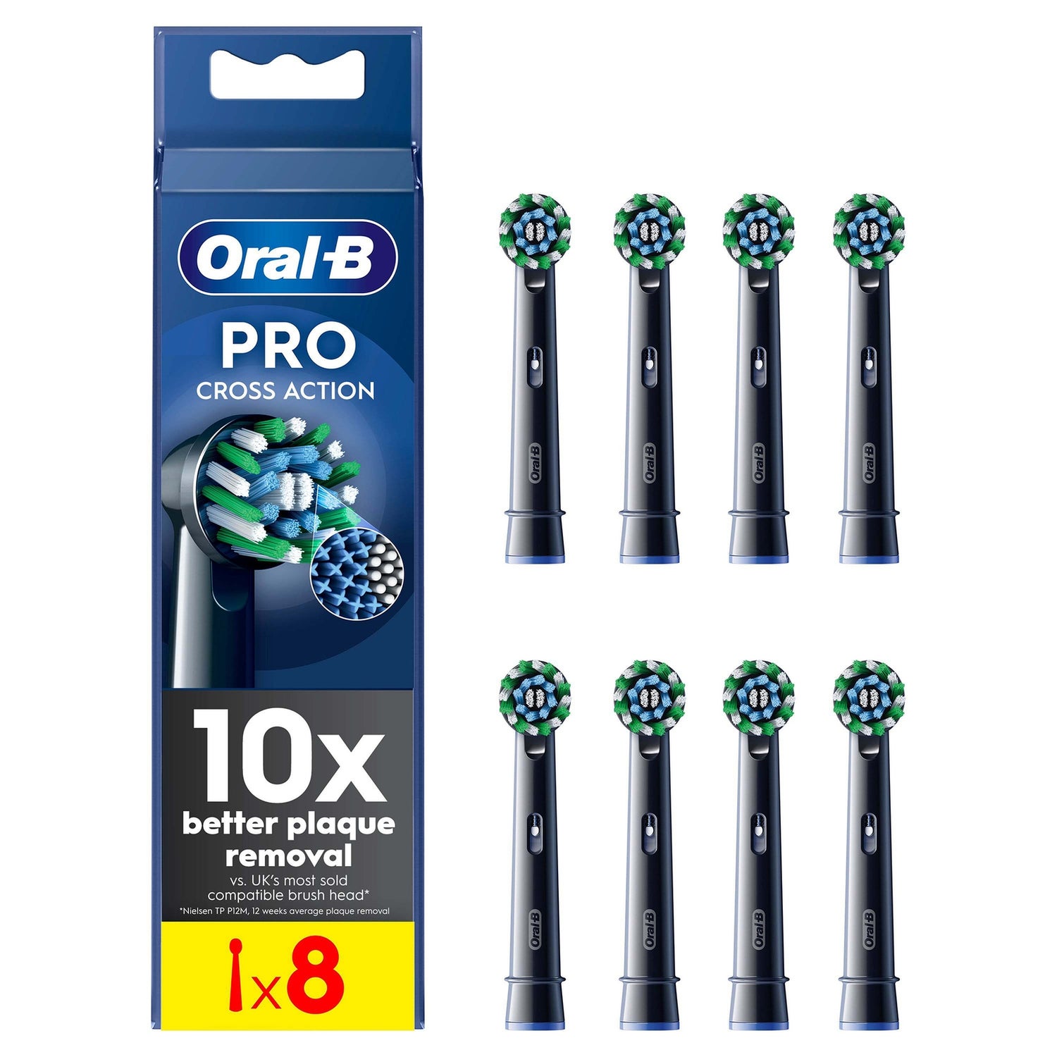Oral B CrossAction Black Toothbrush Head - Pack of 8 Counts