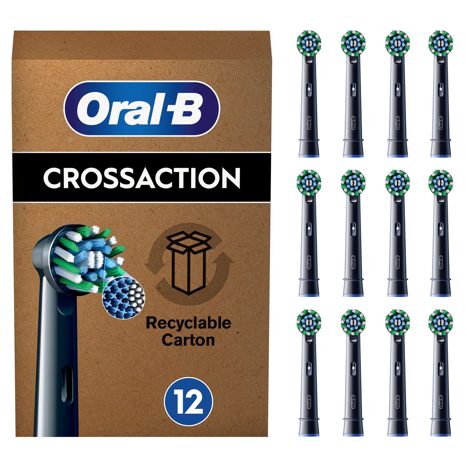 Oral-B Pro CrossAction Aufsteckbürsten für elektrische Zahnbürste, X-förmige Borsten, 12 Stück, schwarz