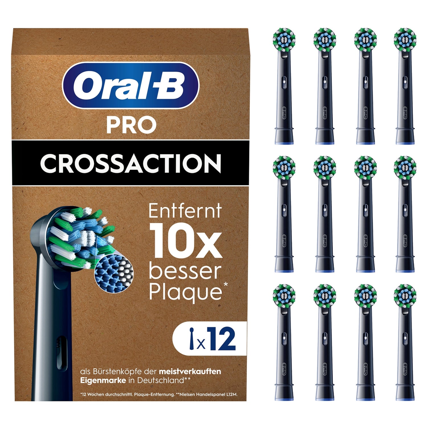 Borsten, Stück, Pro | 12 für Aufsteckbürsten Oral-B DE Oral-B CrossAction elektrische X-förmige Zahnbürste, schwarz