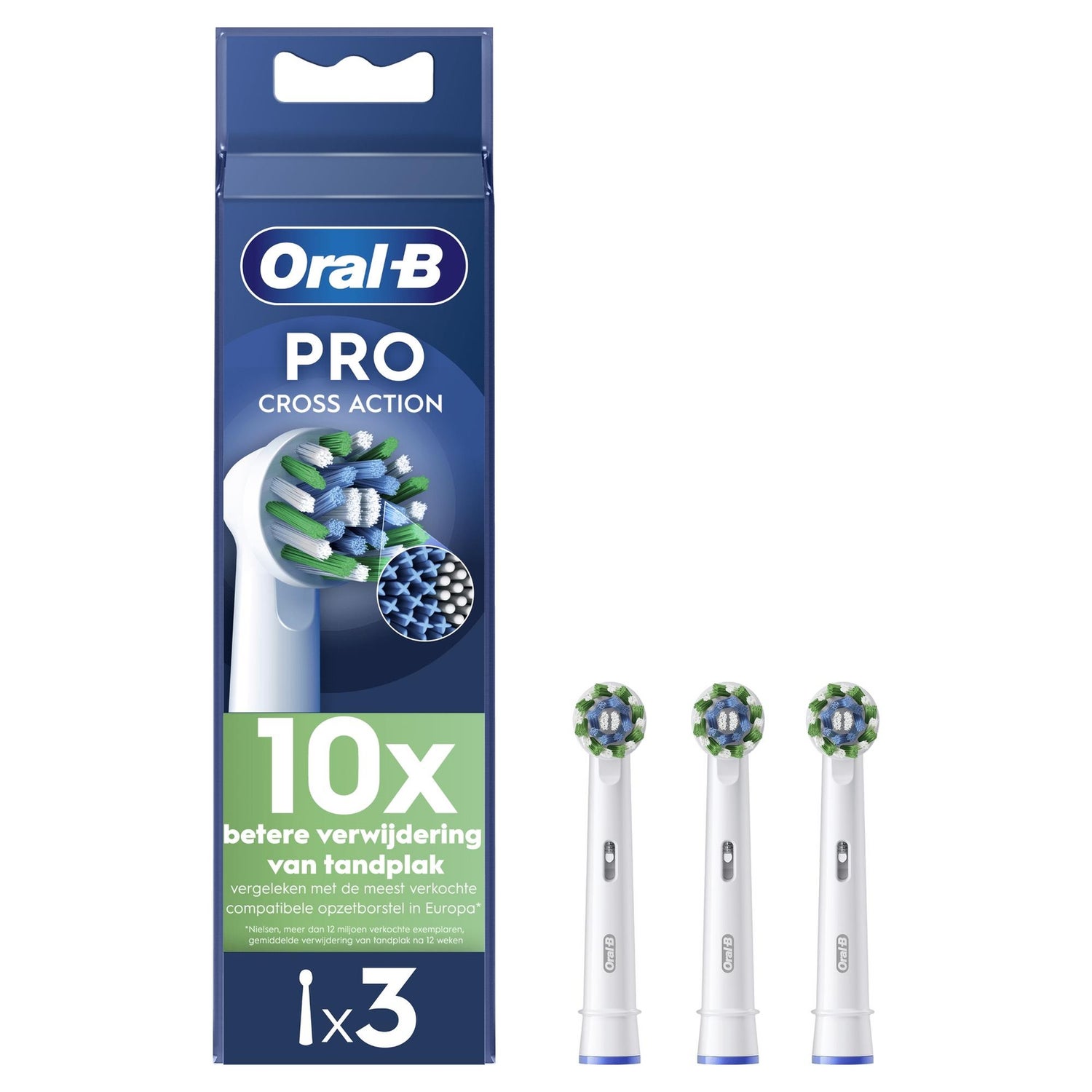 Oral-B CrossAction Opzetborstels Wit, 3 Stuks