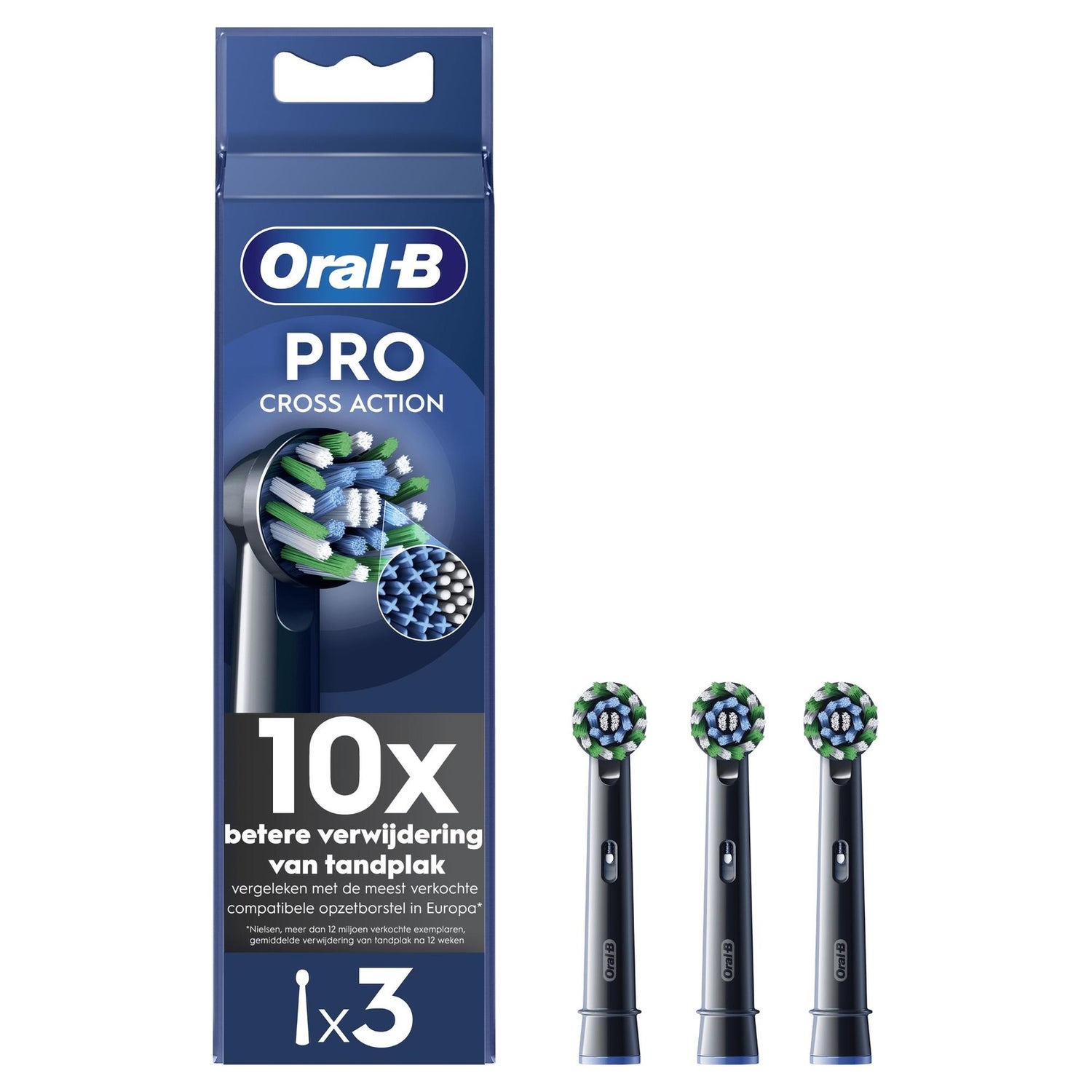 Oral-B CrossAction Opzetborstels Zwart, 3 Stuks