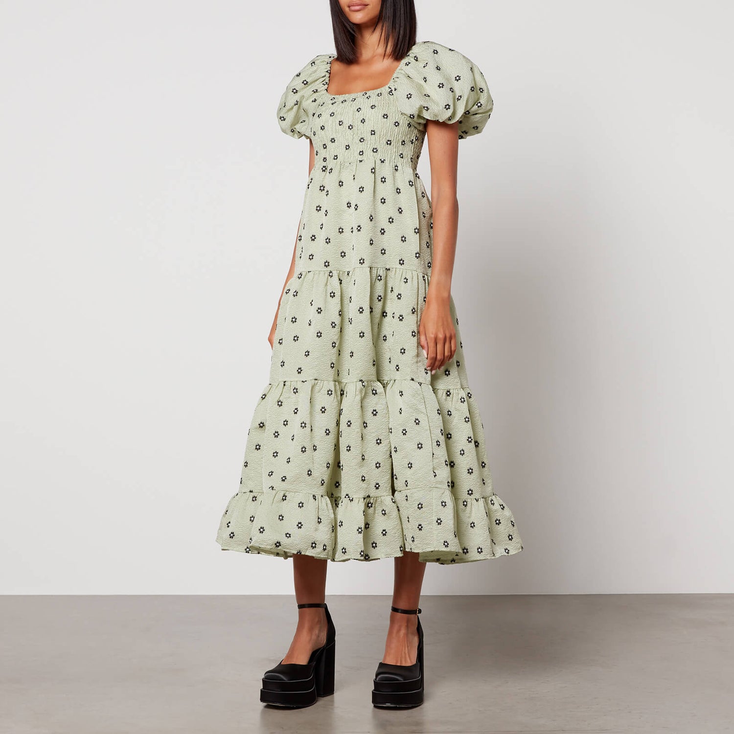 Sister Jane Pompano Shirred Cloqué Midi Dress