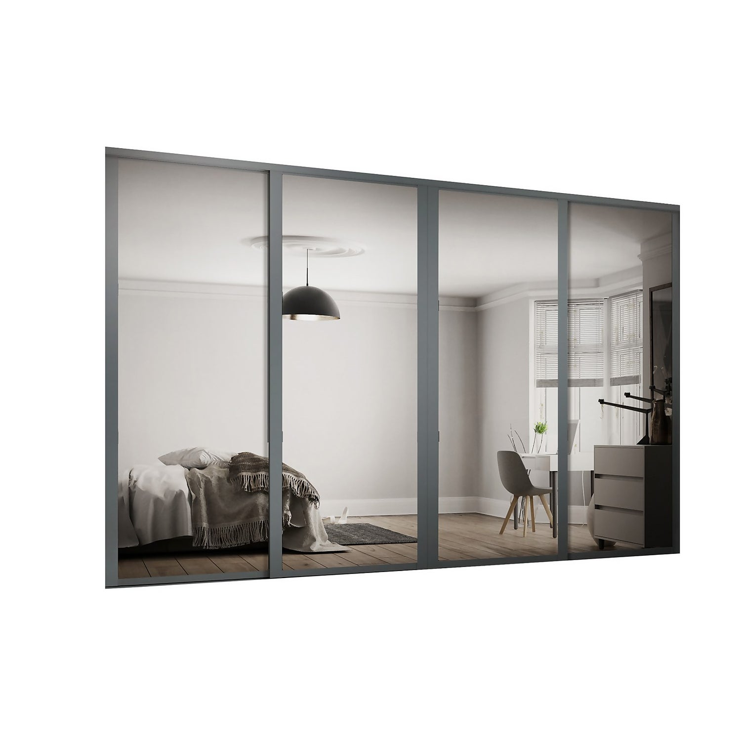 Shaker 4 Door Sliding Wardrobe Kit Mirror with Graphite Frame W 2290 x H 2260mm