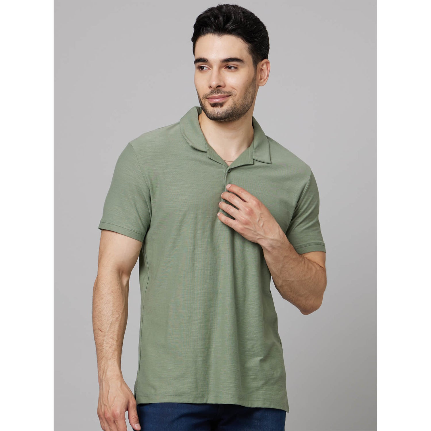 Sage Cuban Collar Polo T Shirt Celio