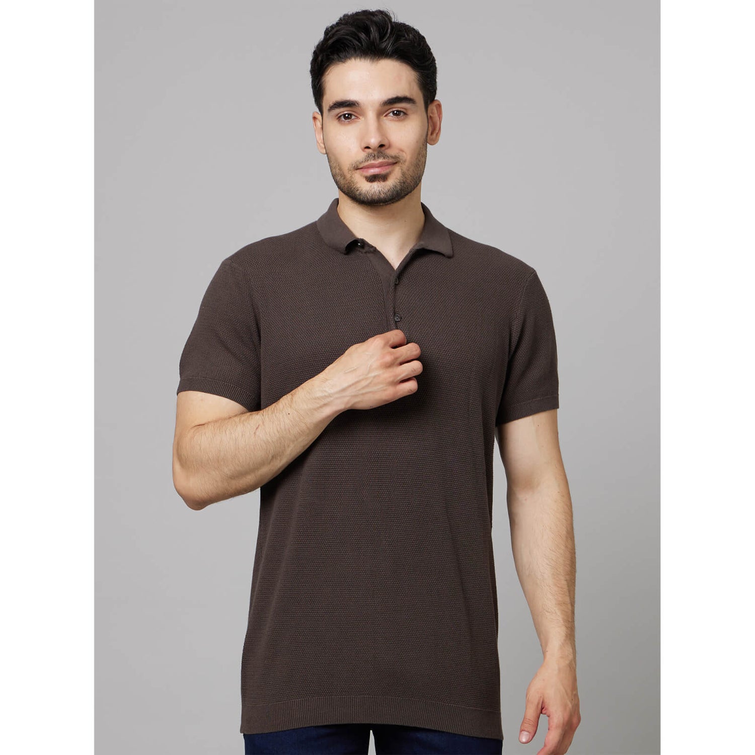 Mens brown top polo shirt