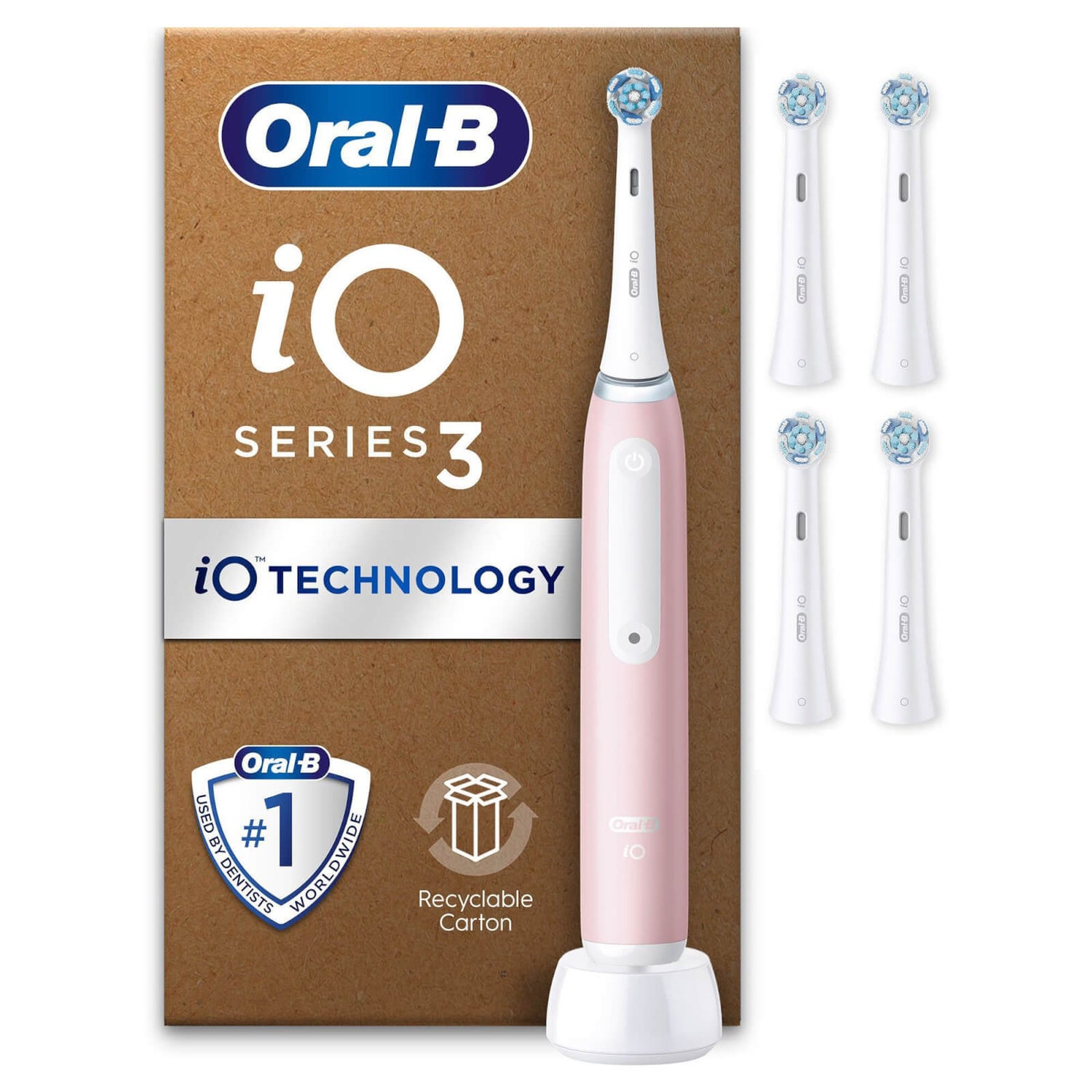 Oral B iO3 Electric Toothbrush Blush Pink with 4ct Extra Ultimate Clean White Refills