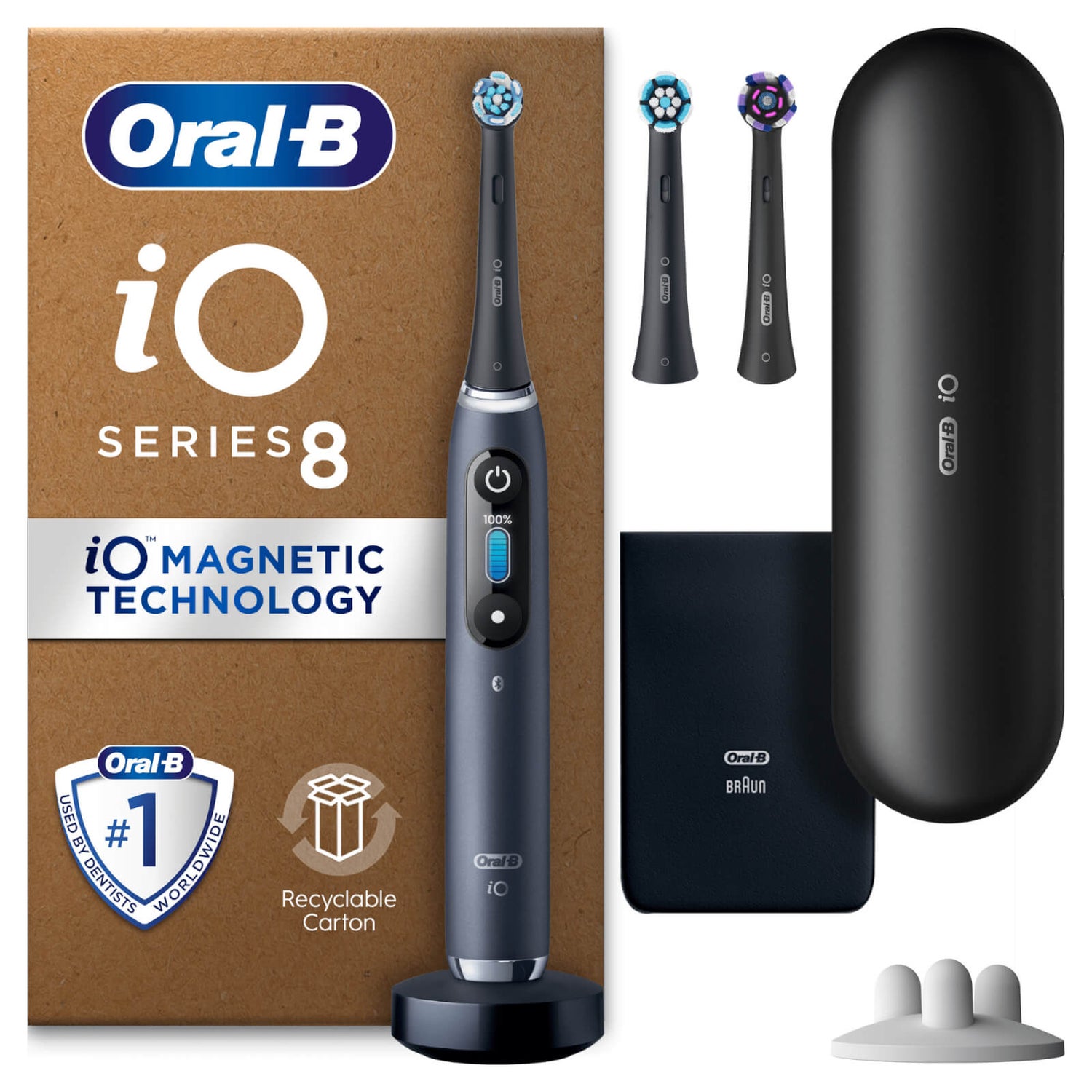 Oral B iO8 Electric Toothbrush Black Onyx with 2ct Extra Refills