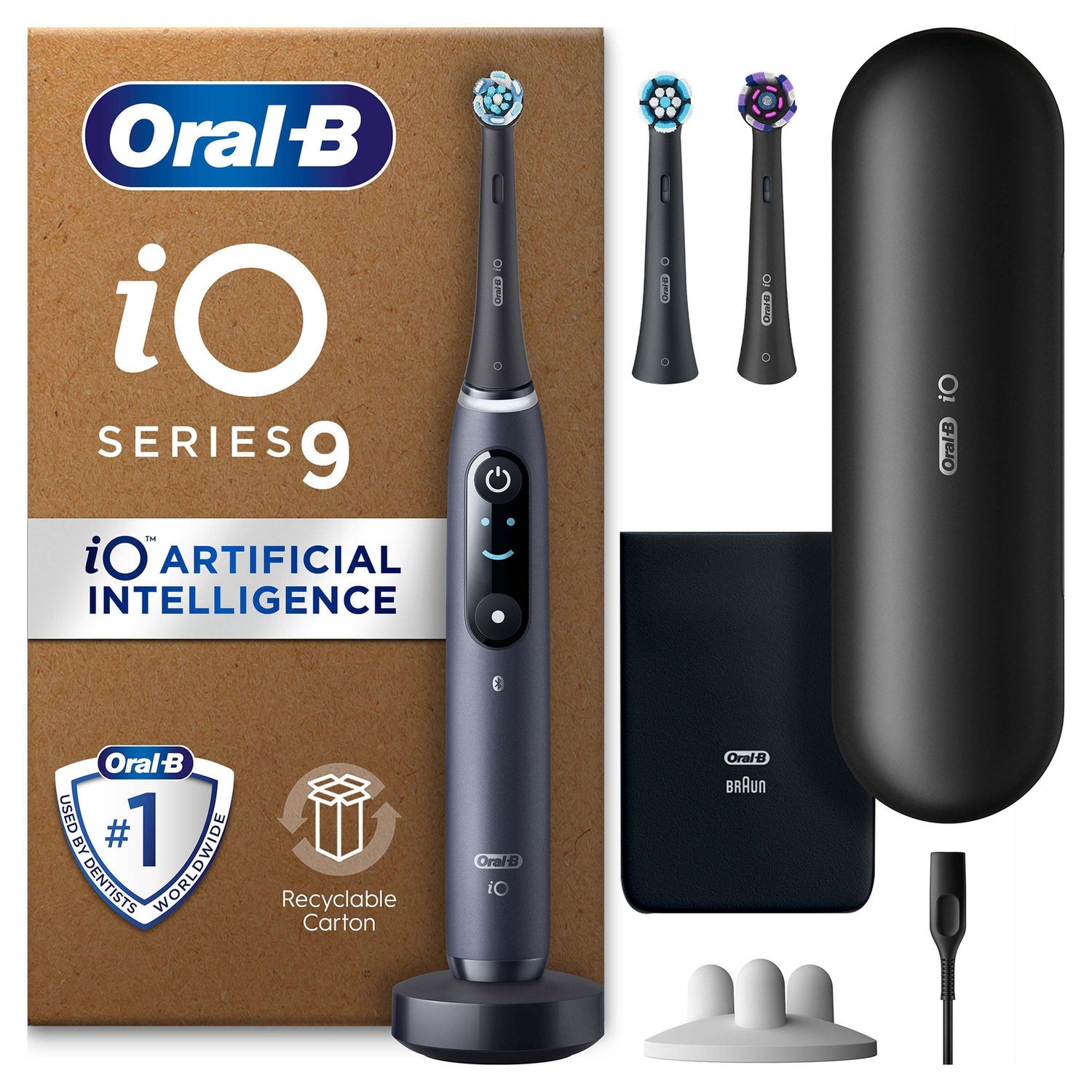Oral B iO9 Electric Toothbrush Black Onyx with 2ct Extra Refills