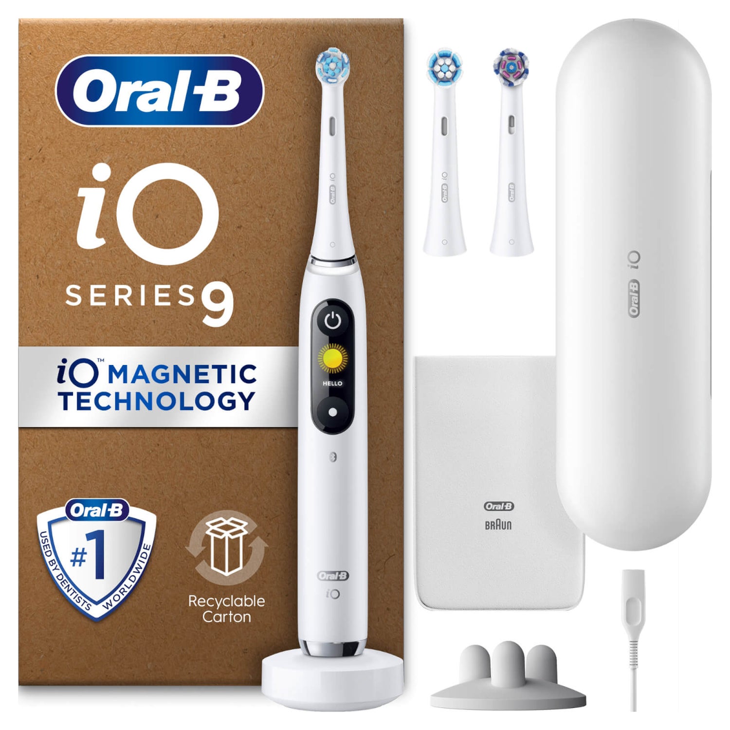 Oral B iO9 Electric Toothbrush White Alabaster with 2ct Extra Refills